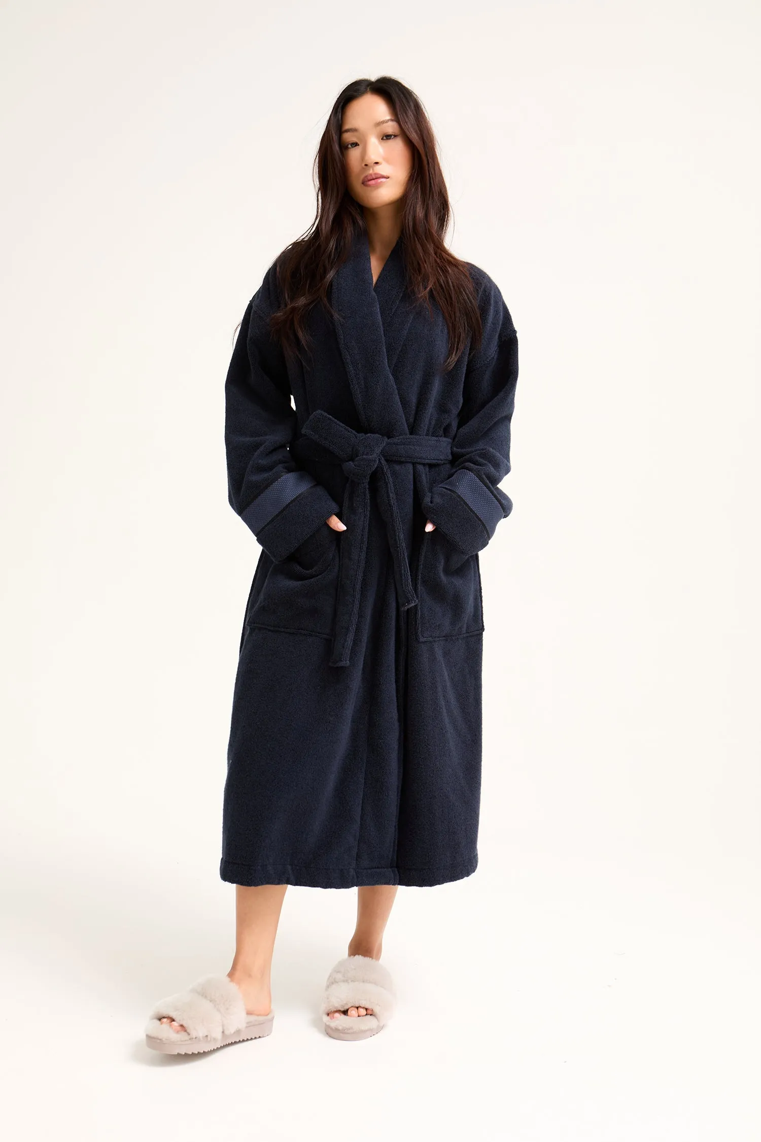 Bamboo Towelling Robe in Midnight sold by Pretty You London