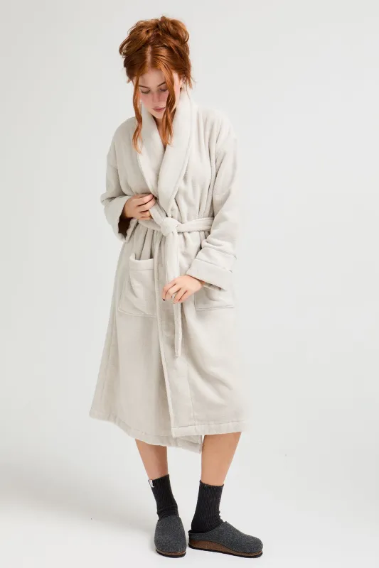 Bamboo Towelling Robe in Light Grey sold by Pretty You London