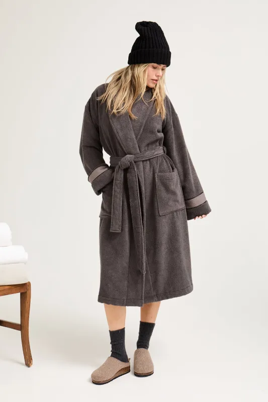 Bamboo Towelling Robe in Smoke Grey sold by Pretty You London