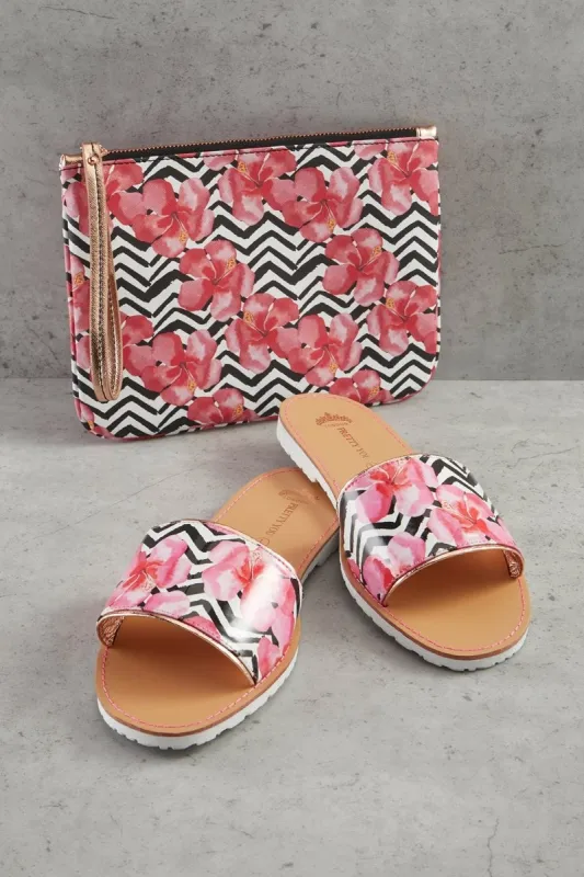 Zig Zag Printed Slide & Clutch Set sold by Pretty You London