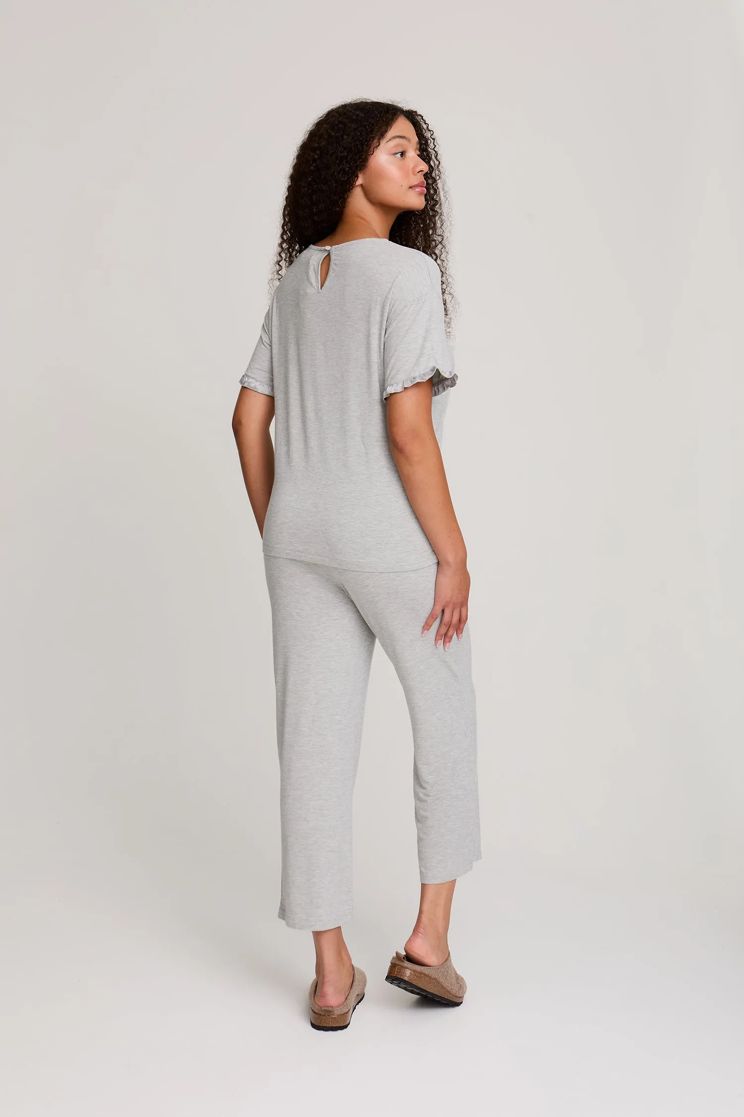 Bamboo Frill Tee Trouser Set in Gray Marl sold by Pretty You London product image thumbnail 3