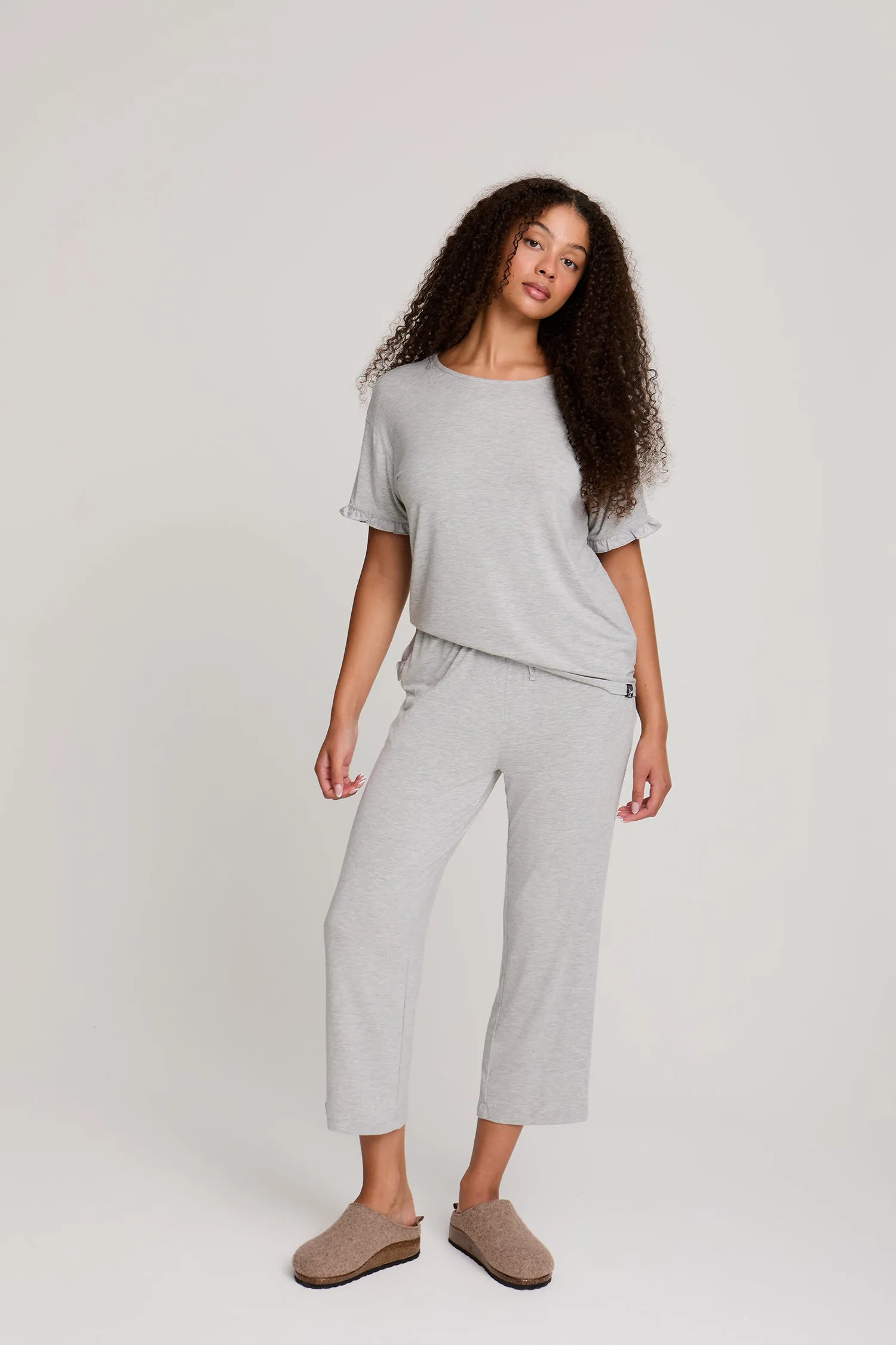 Bamboo Frill Tee Trouser Set in Gray Marl sold by Pretty You London product image thumbnail 4