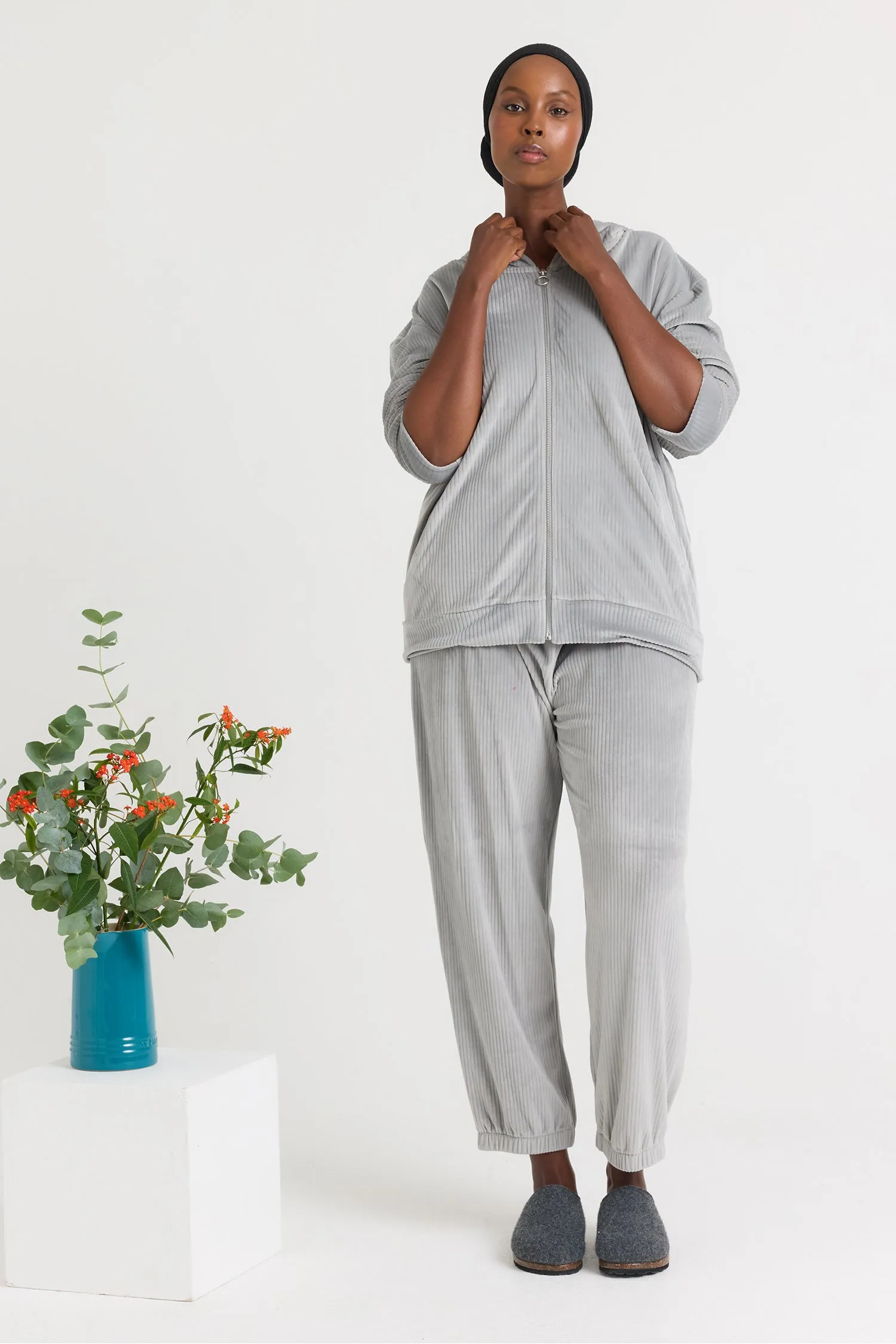 Velour Hoody Jogger Set in Grey sold by Pretty You London product image thumbnail 4