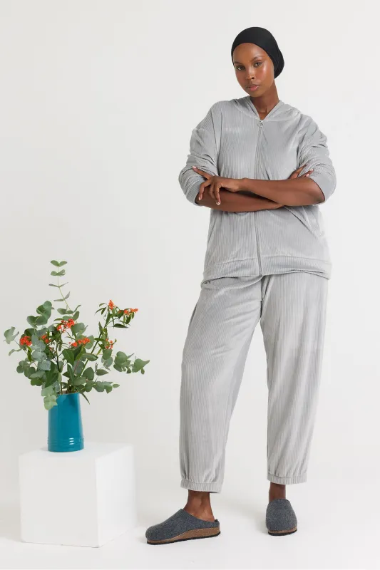 Velour Hoody Jogger Set in Grey sold by Pretty You London