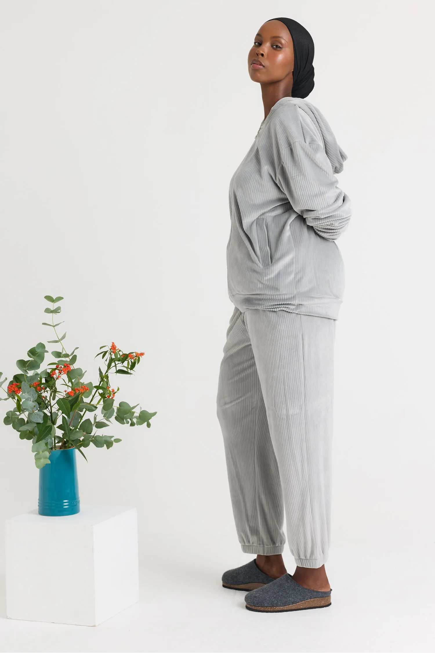 Velour Hoody Jogger Set in Grey sold by Pretty You London product image thumbnail 5