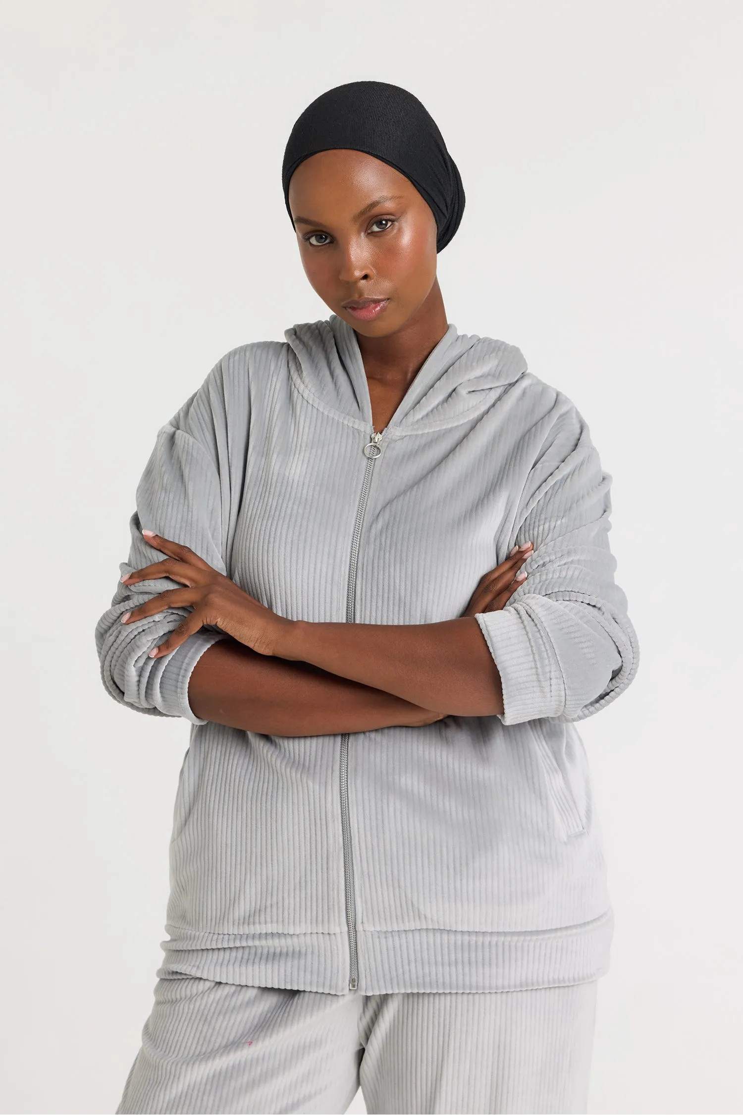 Velour Hoody Jogger Set in Grey sold by Pretty You London product image thumbnail 2