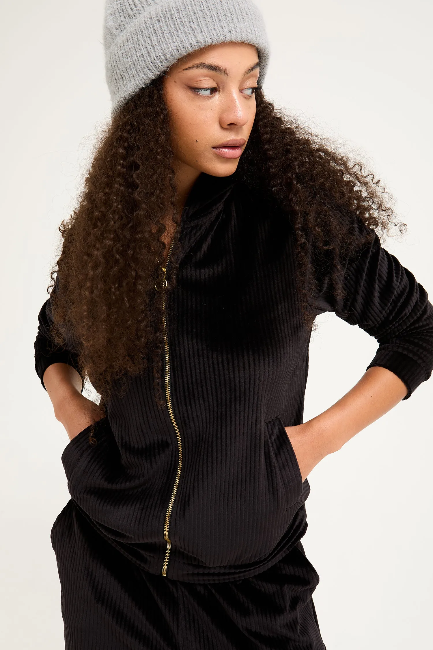 Velour Hoody Jogger Set in Black sold by Pretty You London product image thumbnail 2