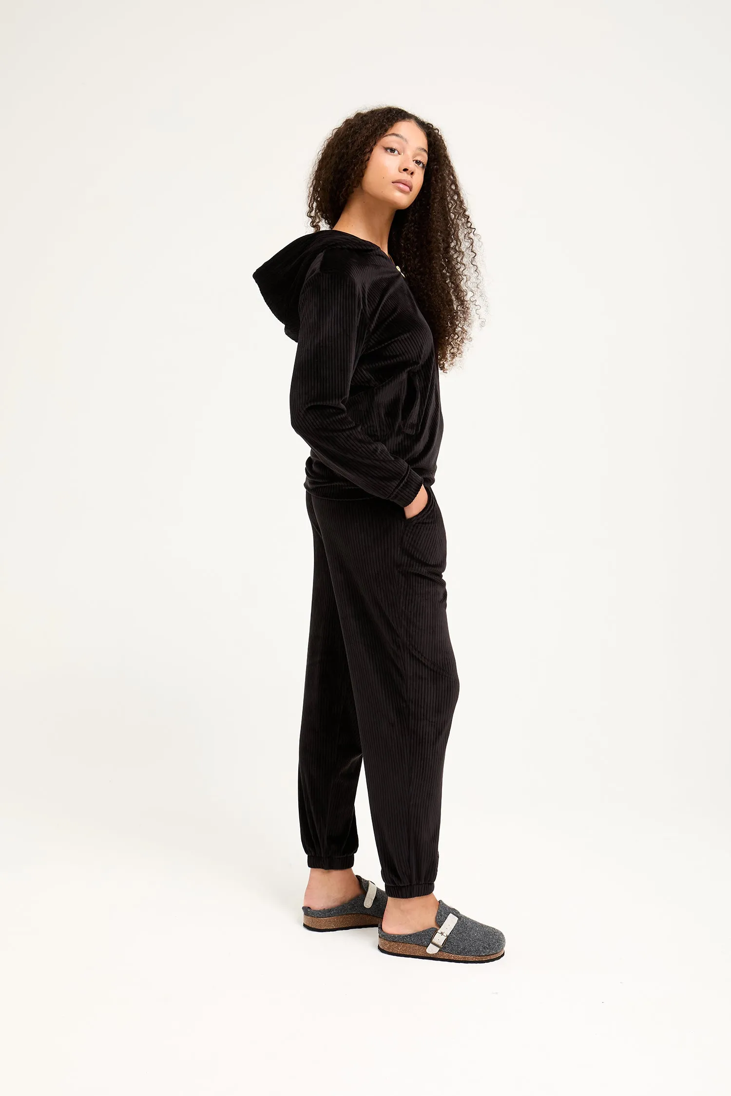 Velour Hoody Jogger Set in Black sold by Pretty You London product image thumbnail 3