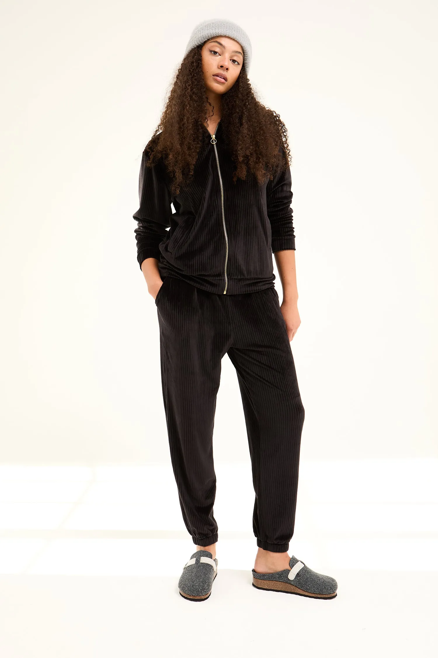 Velour Hoody Jogger Set in Black sold by Pretty You London