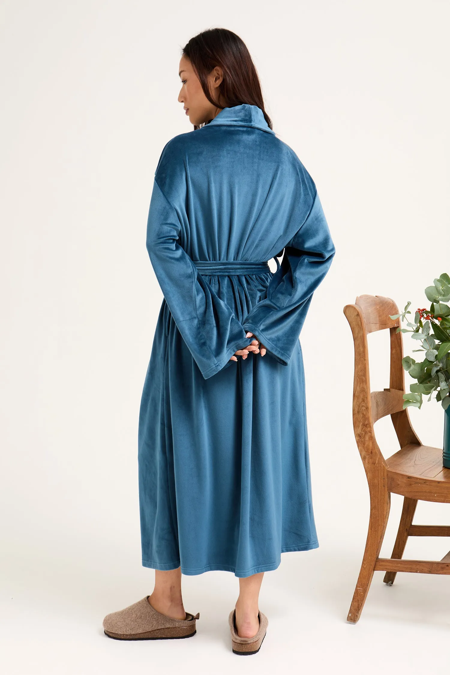 Velour Longline Dressing Gown in Teal sold by Pretty You London product image thumbnail 3