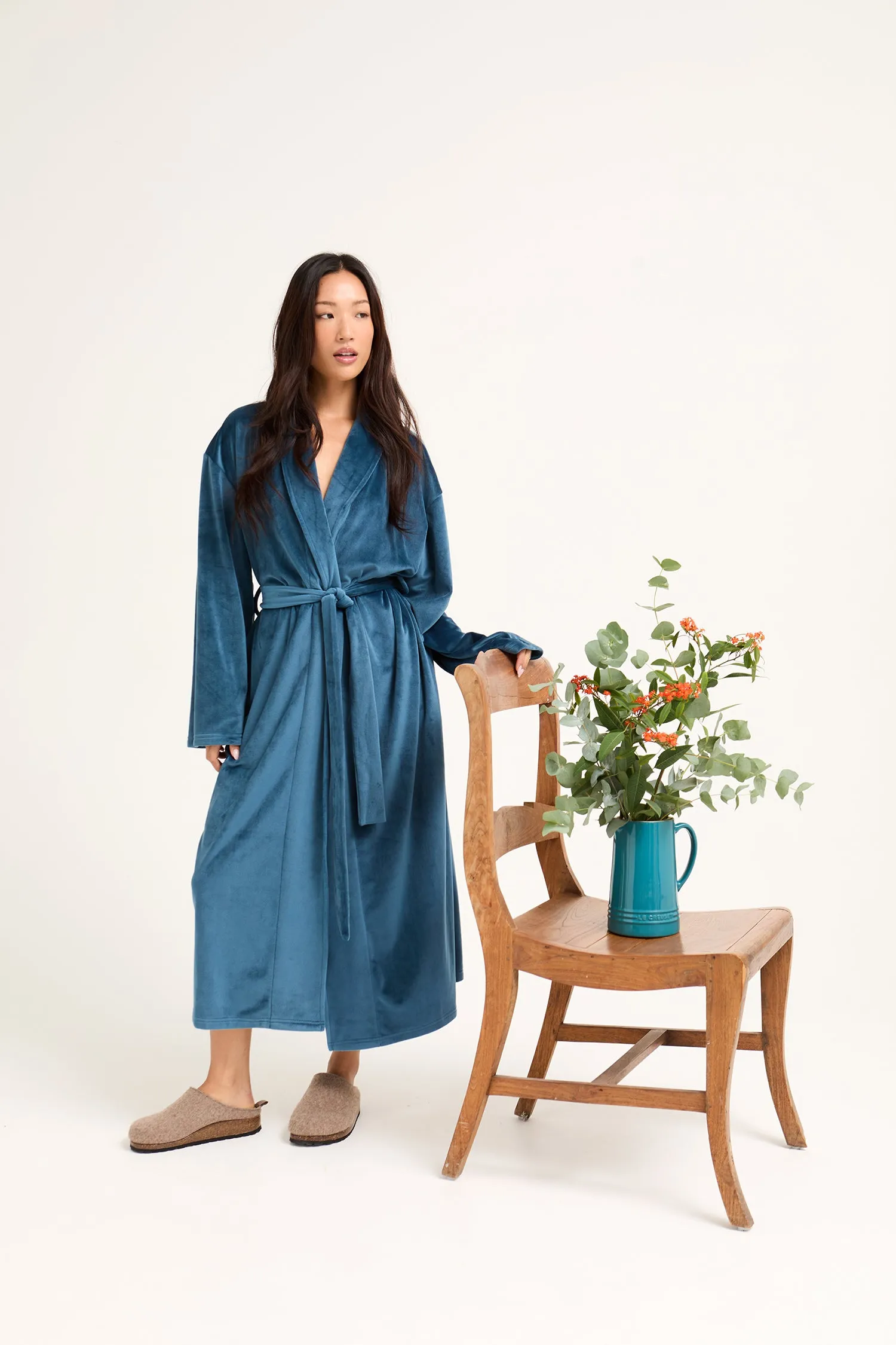 Velour Longline Dressing Gown in Teal sold by Pretty You London product image thumbnail 4
