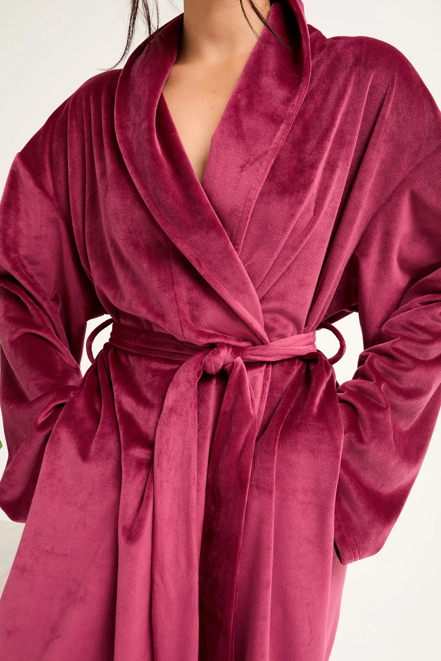 Velour Longline Dressing Gown in Bordeaux sold by Pretty You London product image thumbnail 2