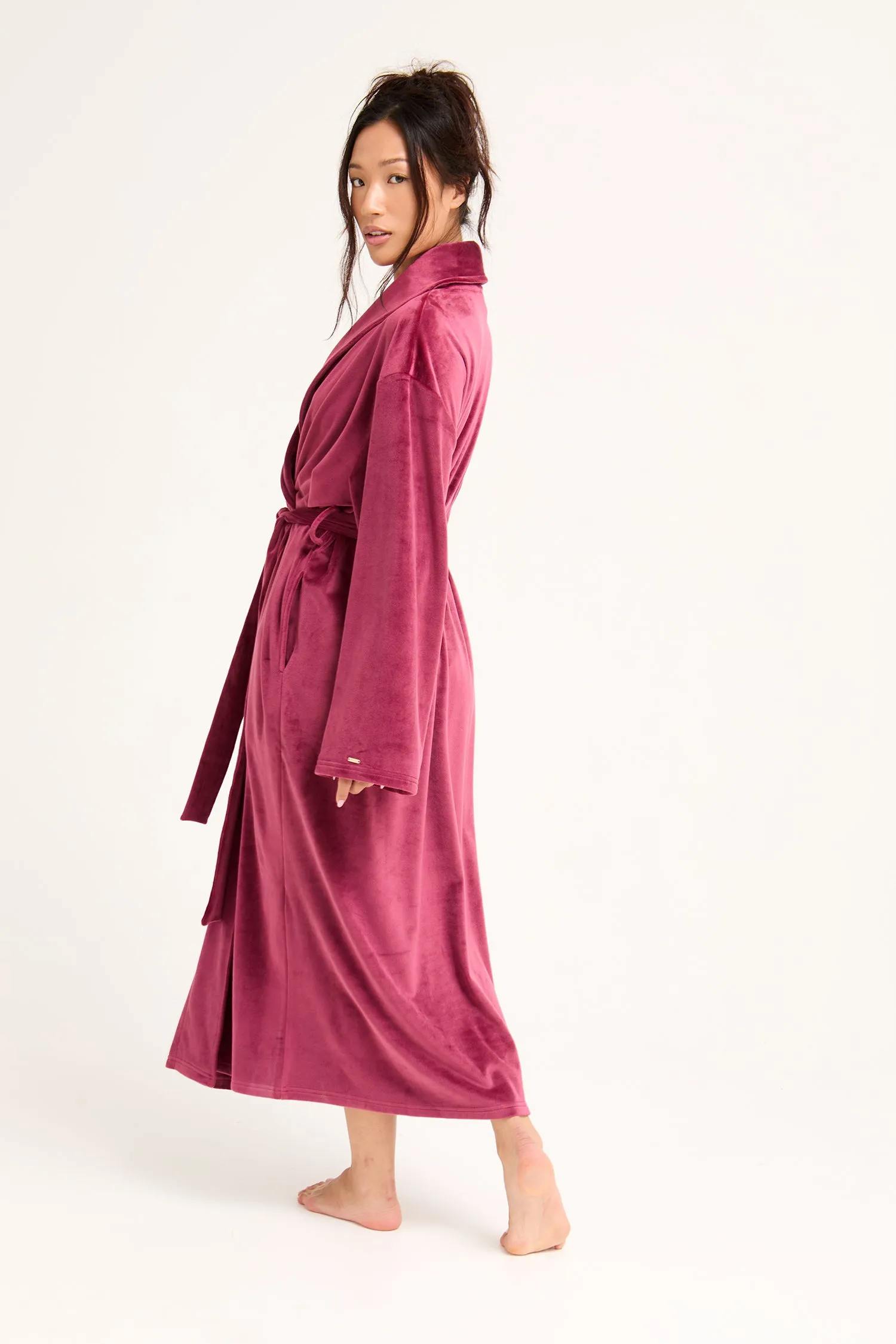 Velour Longline Dressing Gown in Bordeaux sold by Pretty You London product image thumbnail 3