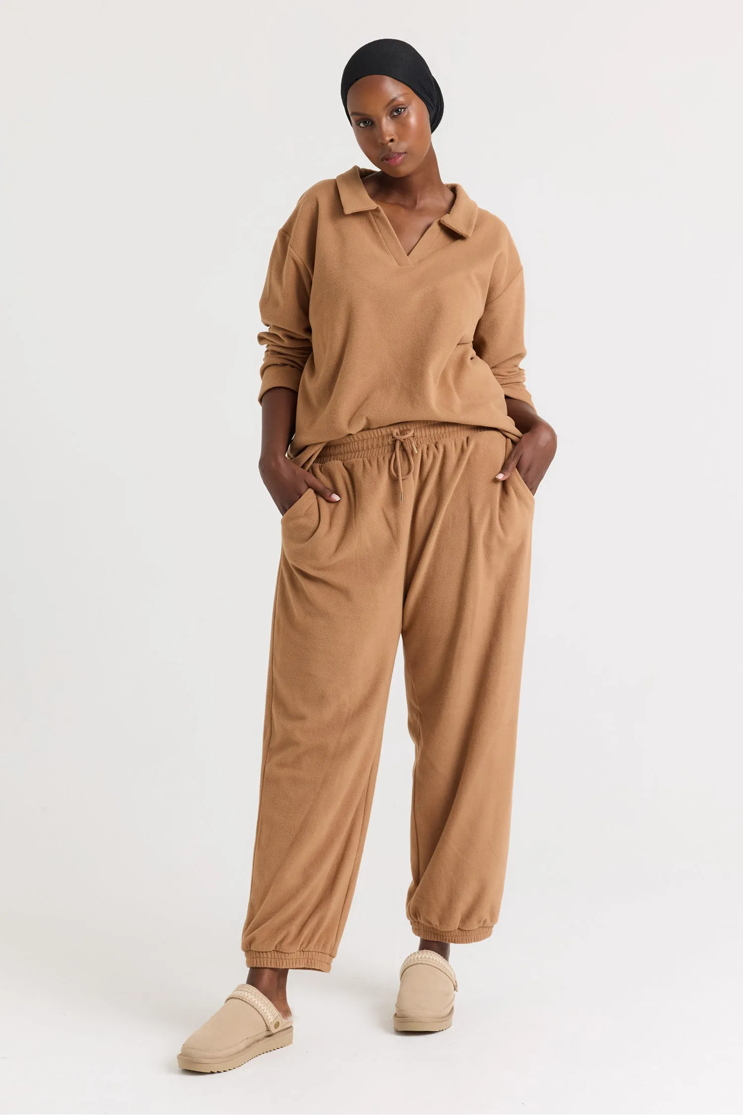 Fleece Lounge Set in Tan sold by Pretty You London product image thumbnail 4