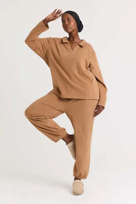 Fleece Lounge Set in Tan sold by Pretty You London