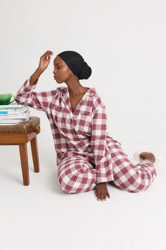 Plaid Long Pyjama Set in Stone sold by Pretty You London
