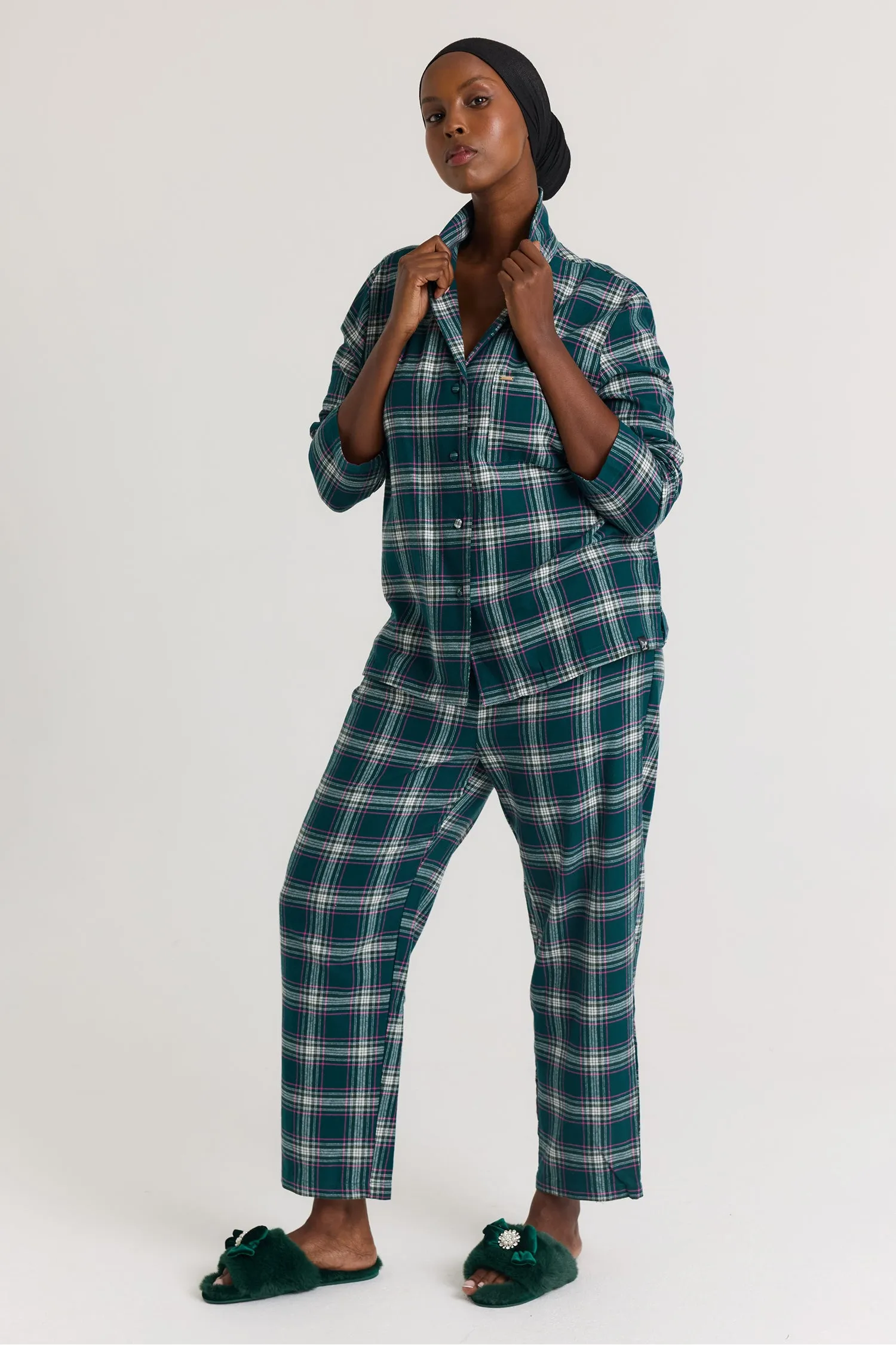 Plaid Long Pyjama Set in Green sold by Pretty You London product image thumbnail 4
