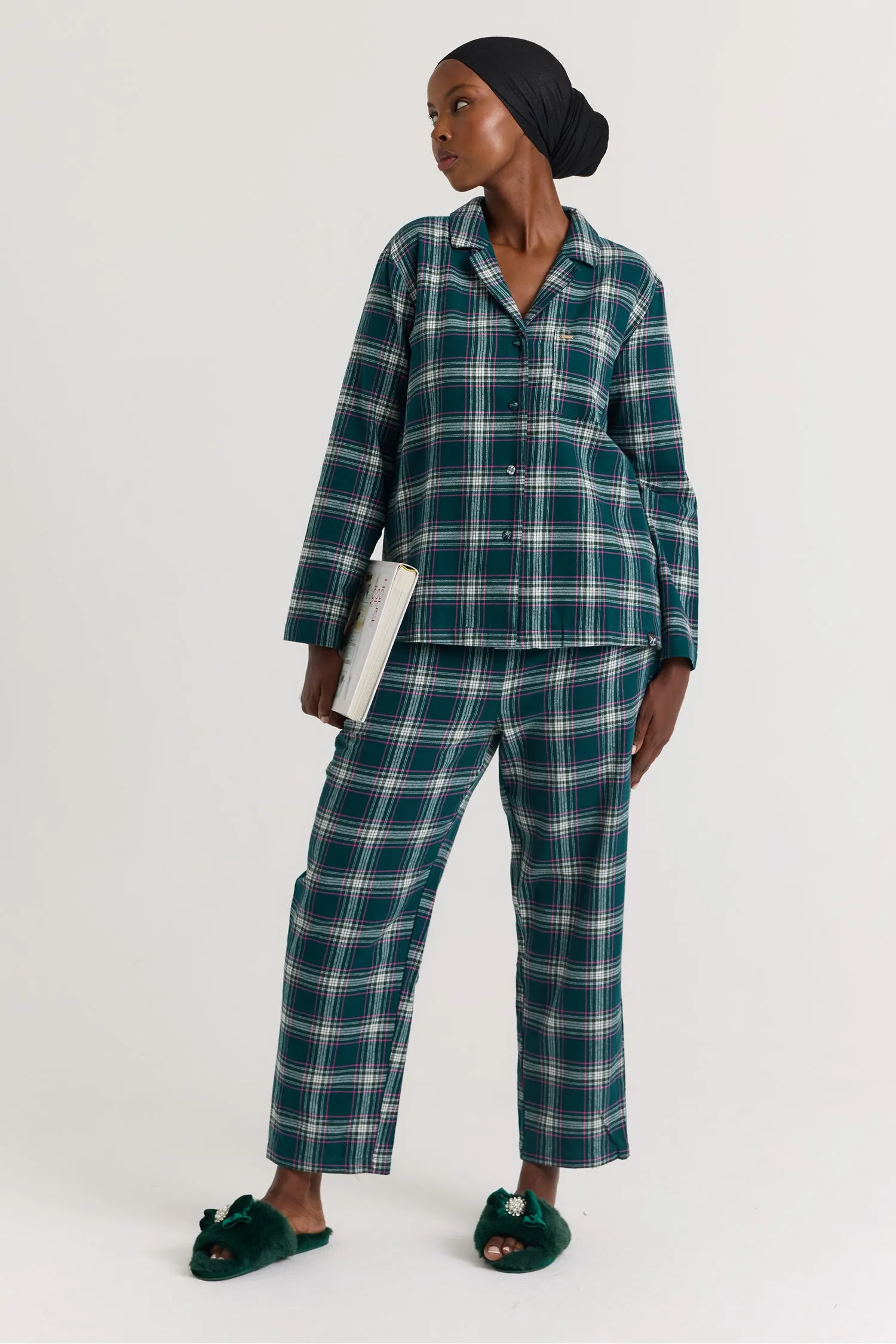 Plaid Long Pyjama Set in Green sold by Pretty You London