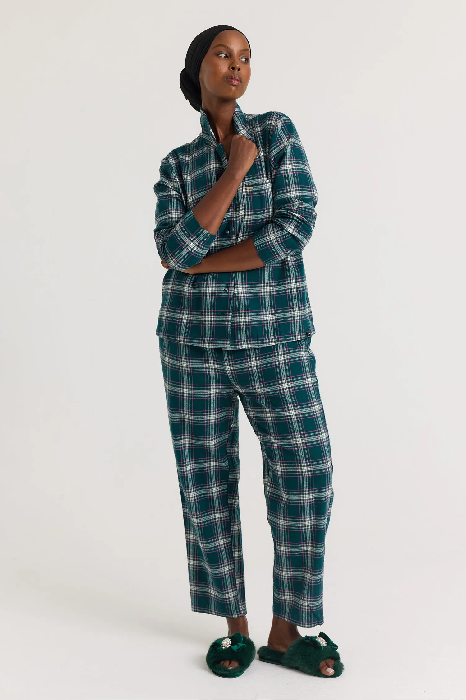 Plaid Long Pyjama Set in Green sold by Pretty You London product image thumbnail 5