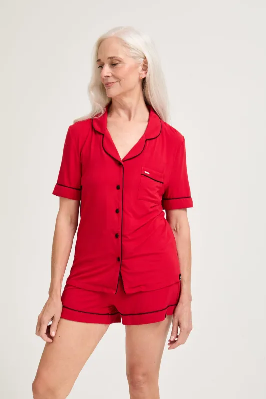 Bamboo Shirt Short Set in Red sold by Pretty You London