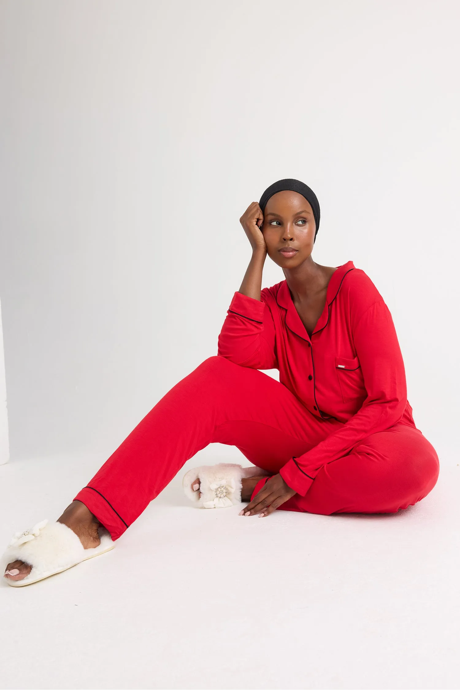 Bamboo Pajama Set in Red sold by Pretty You London product image thumbnail 4