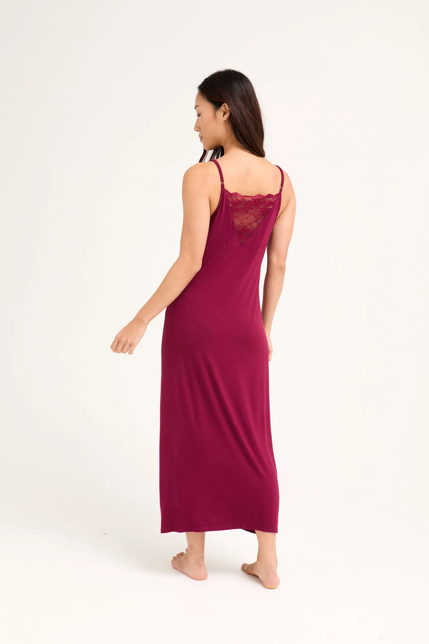 Bamboo Lace Midaxi Chemise in Bordeaux sold by Pretty You London product image thumbnail 3
