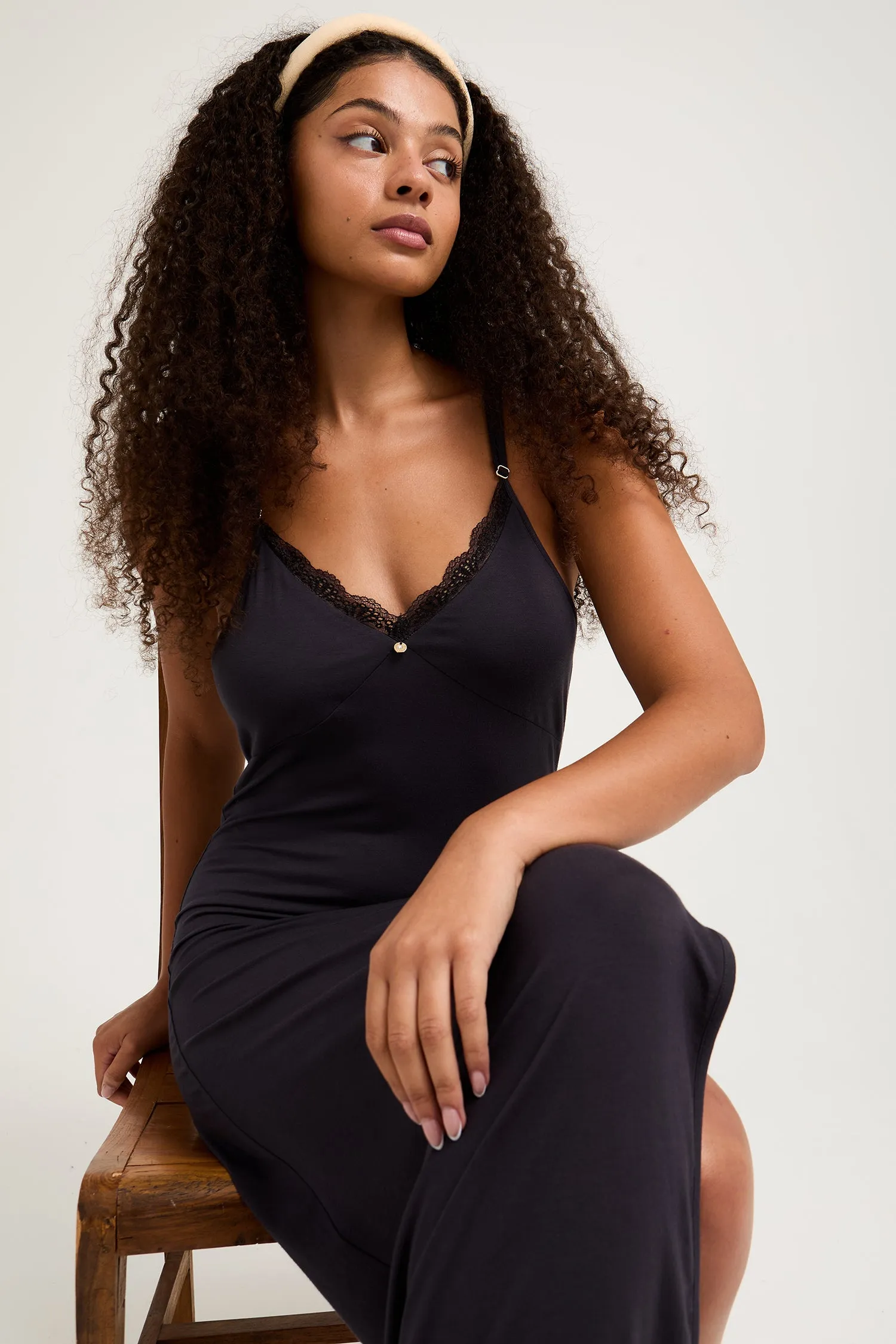 Bamboo Lace Midaxi Chemise in Raven sold by Pretty You London product image thumbnail 2