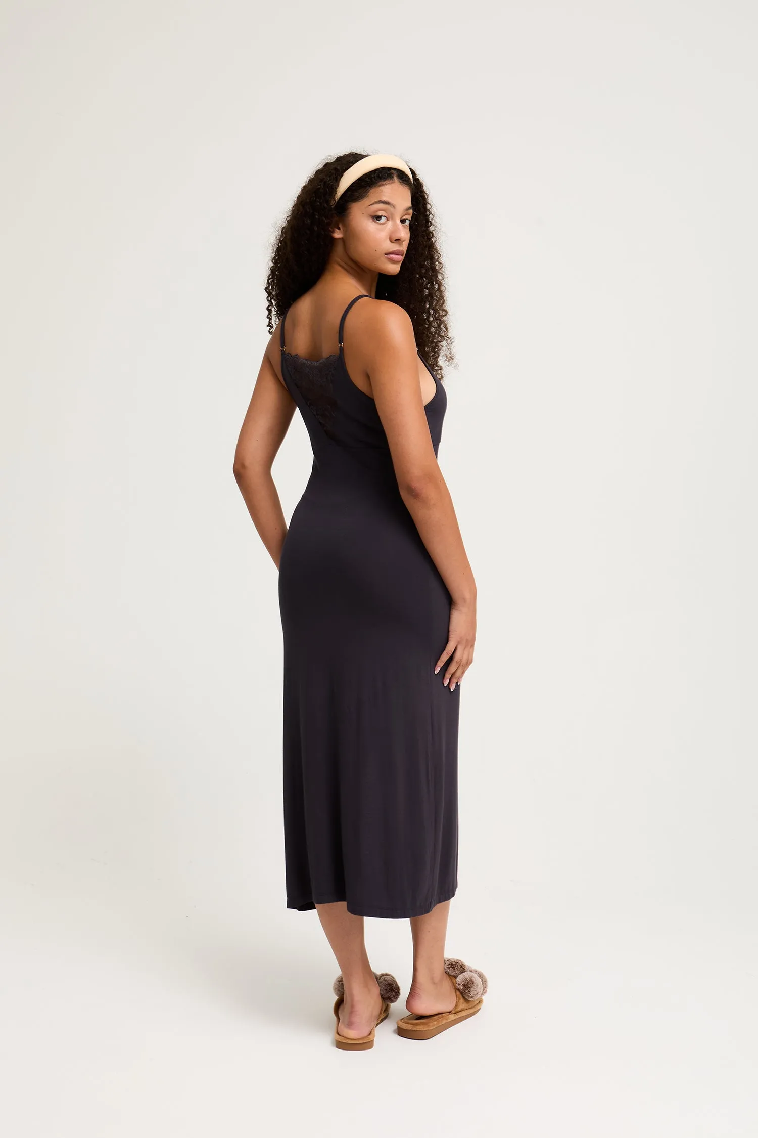 Bamboo Lace Midaxi Chemise in Raven sold by Pretty You London product image thumbnail 3
