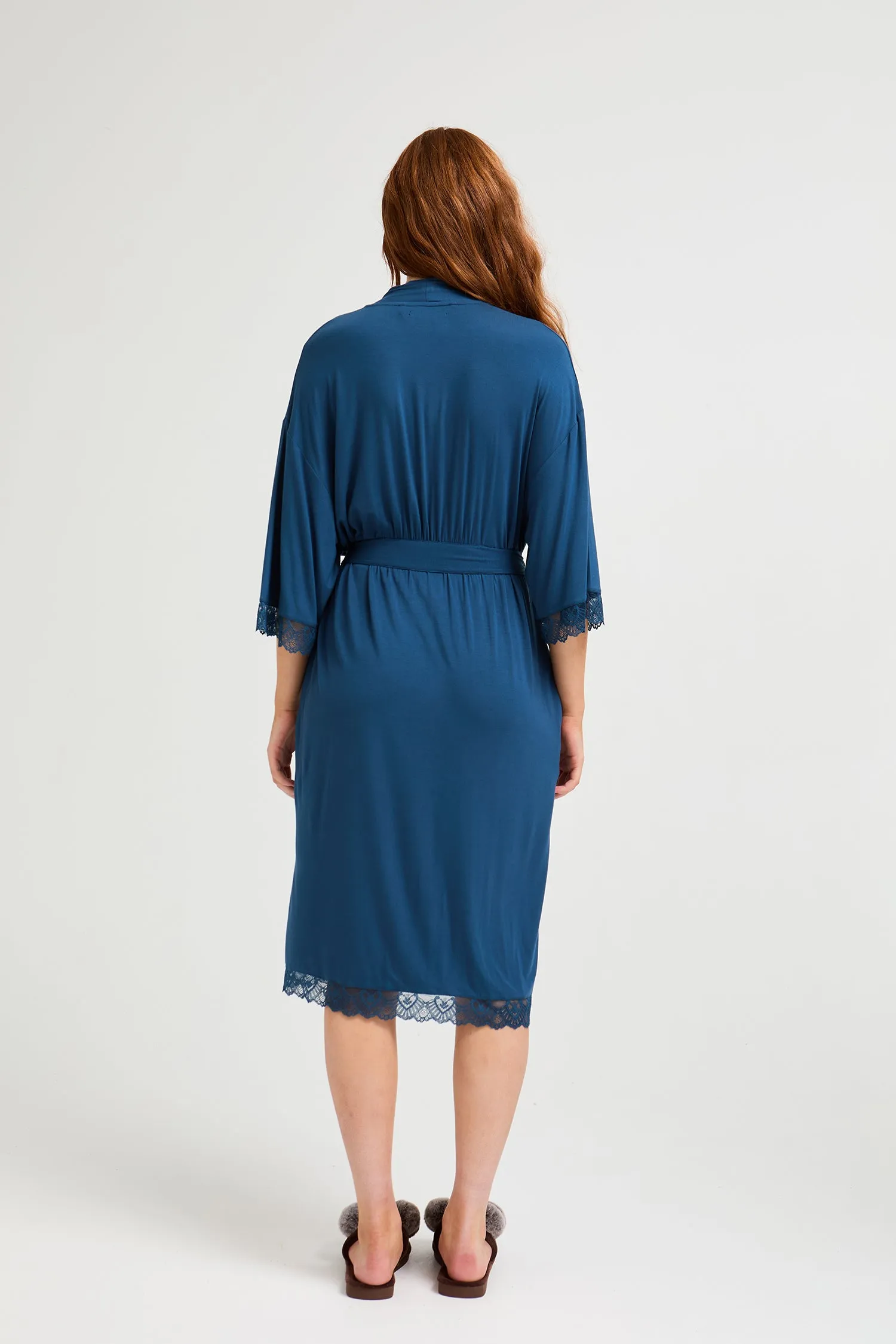 Bamboo Lace Kimono Robe in Teal sold by Pretty You London product image thumbnail 3