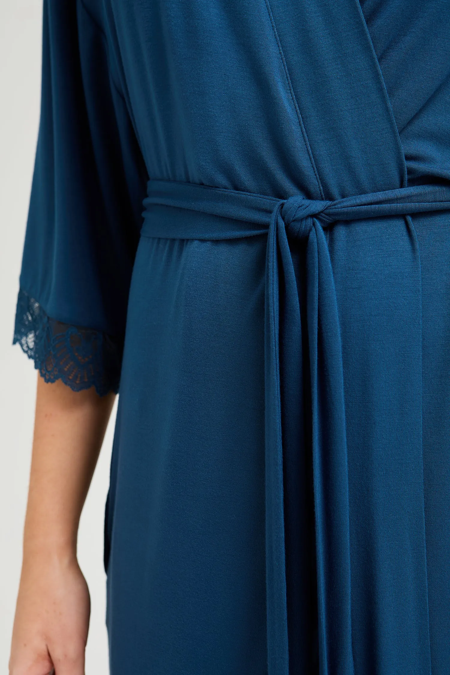 Bamboo Lace Kimono Robe in Teal sold by Pretty You London product image thumbnail 2