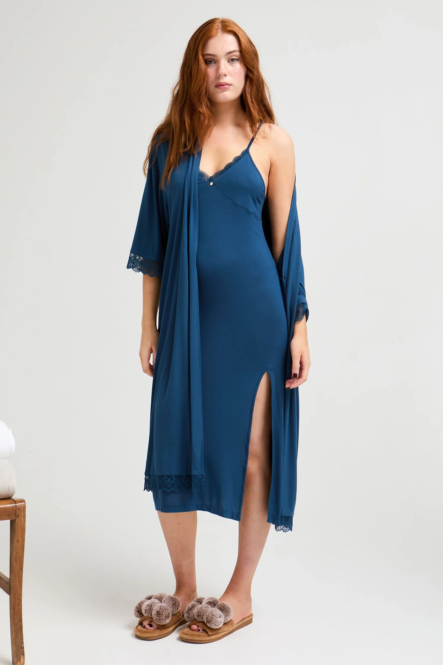 Bamboo Lace Midaxi Chemise in Teal sold by Pretty You London product image thumbnail 5