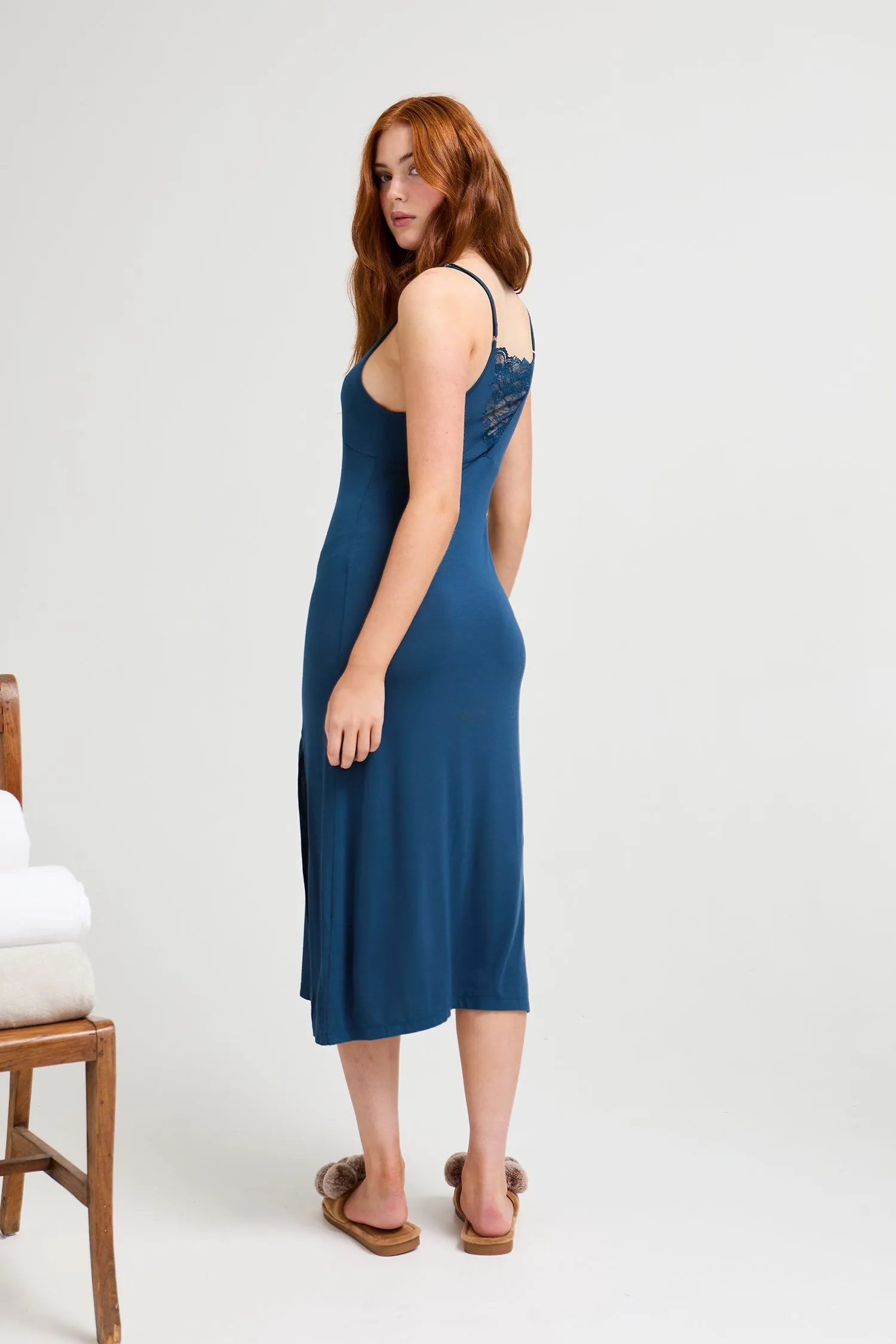 Bamboo Lace Midaxi Chemise in Teal sold by Pretty You London product image thumbnail 3