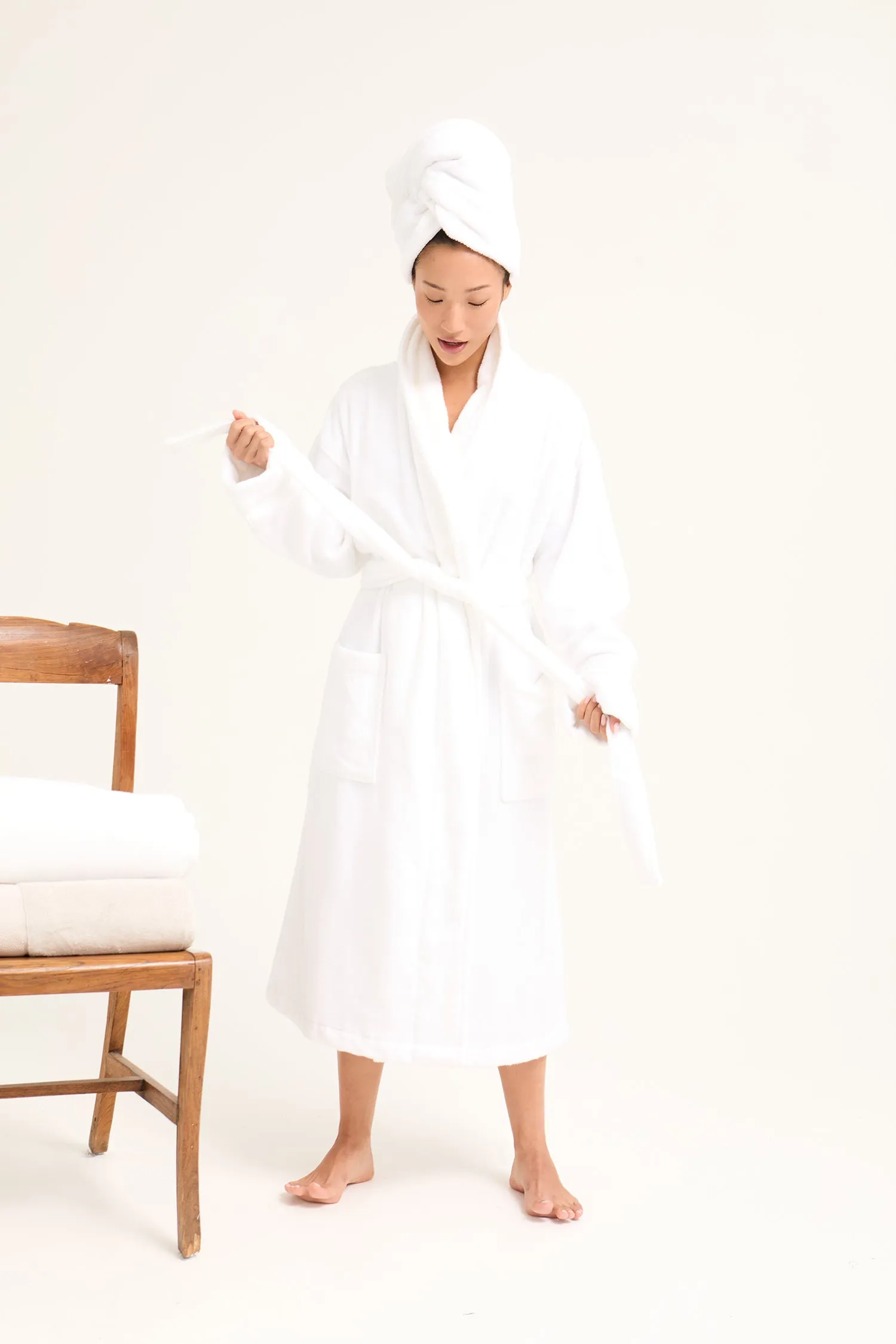 Bamboo Towelling Robe in Cloud White sold by Pretty You London product image thumbnail 5