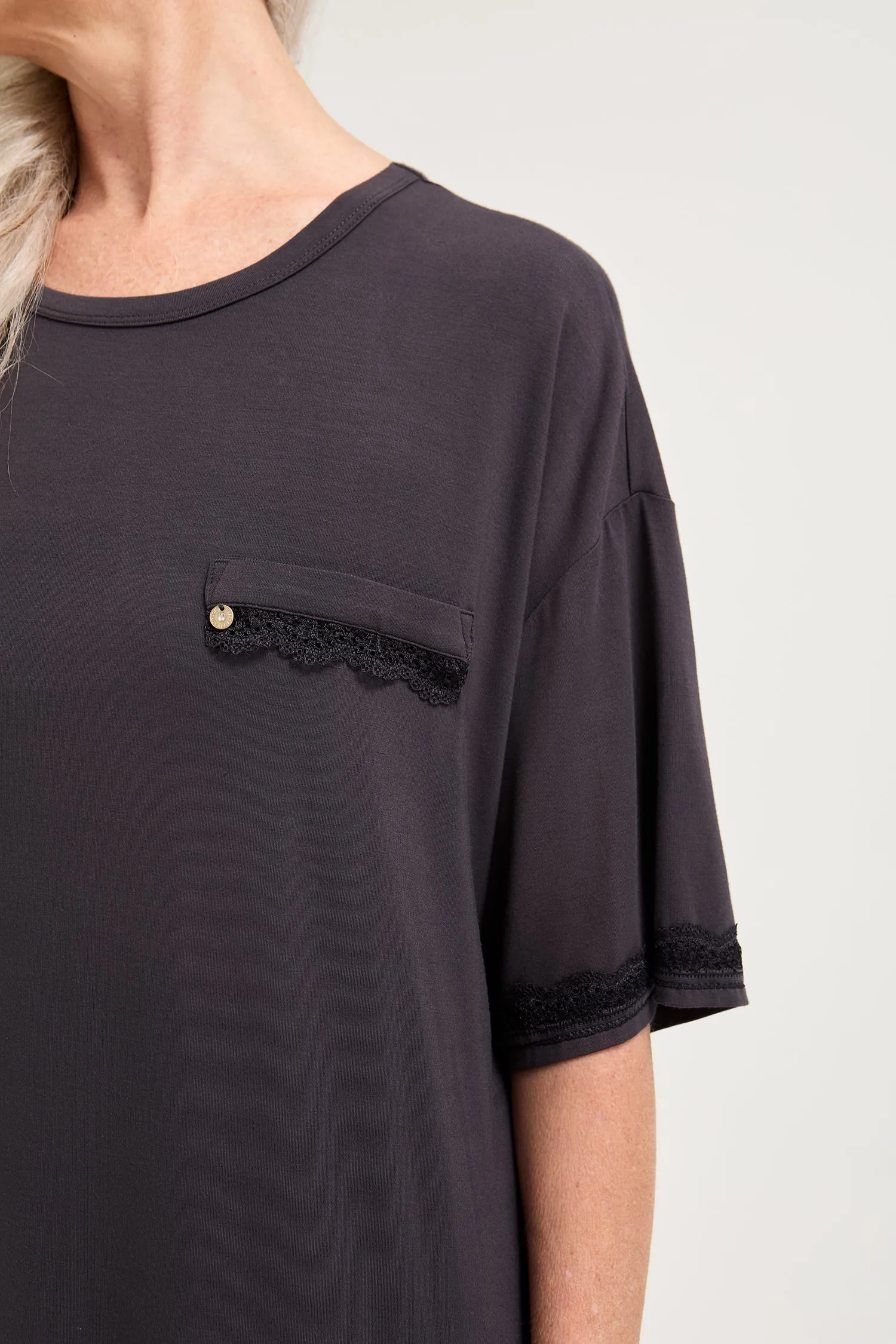 Bamboo Lace Tee Dress in Raven sold by Pretty You London product image thumbnail 2