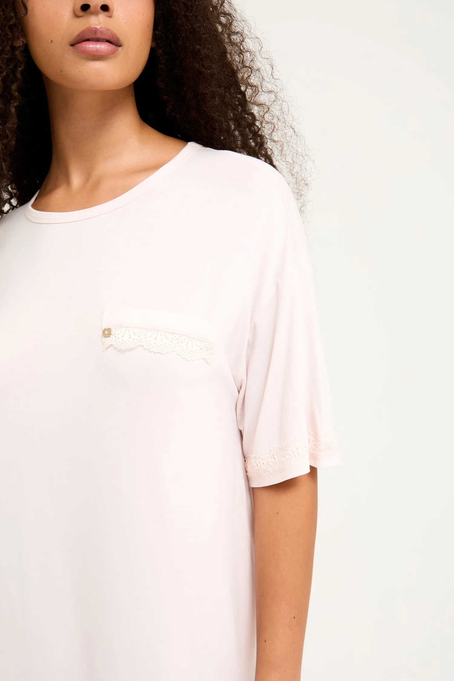 Bamboo Lace Tee Dress in Powder Puff sold by Pretty You London product image thumbnail 2