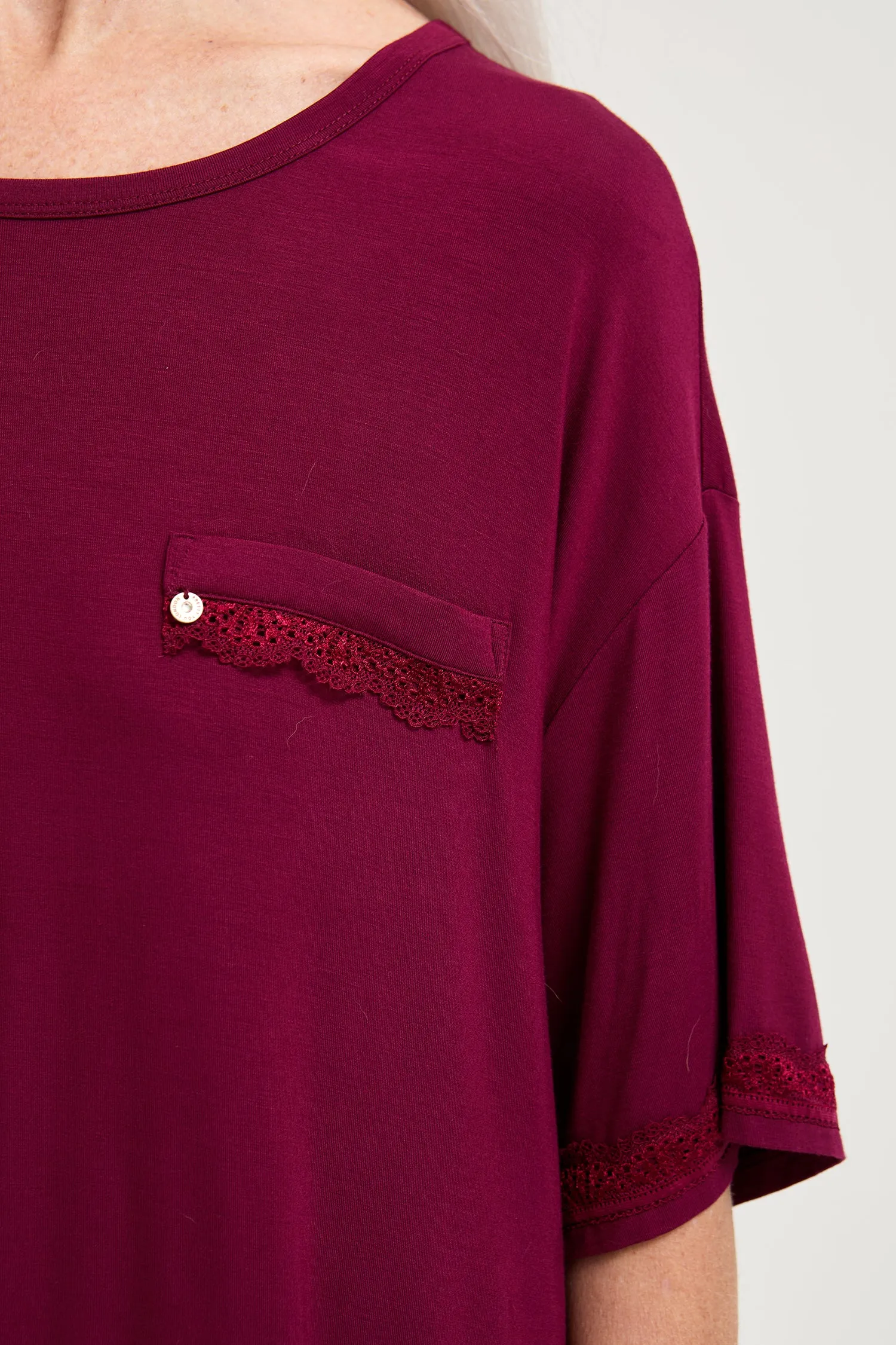 Bamboo Lace Tee Dress in Bordeaux sold by Pretty You London product image thumbnail 2
