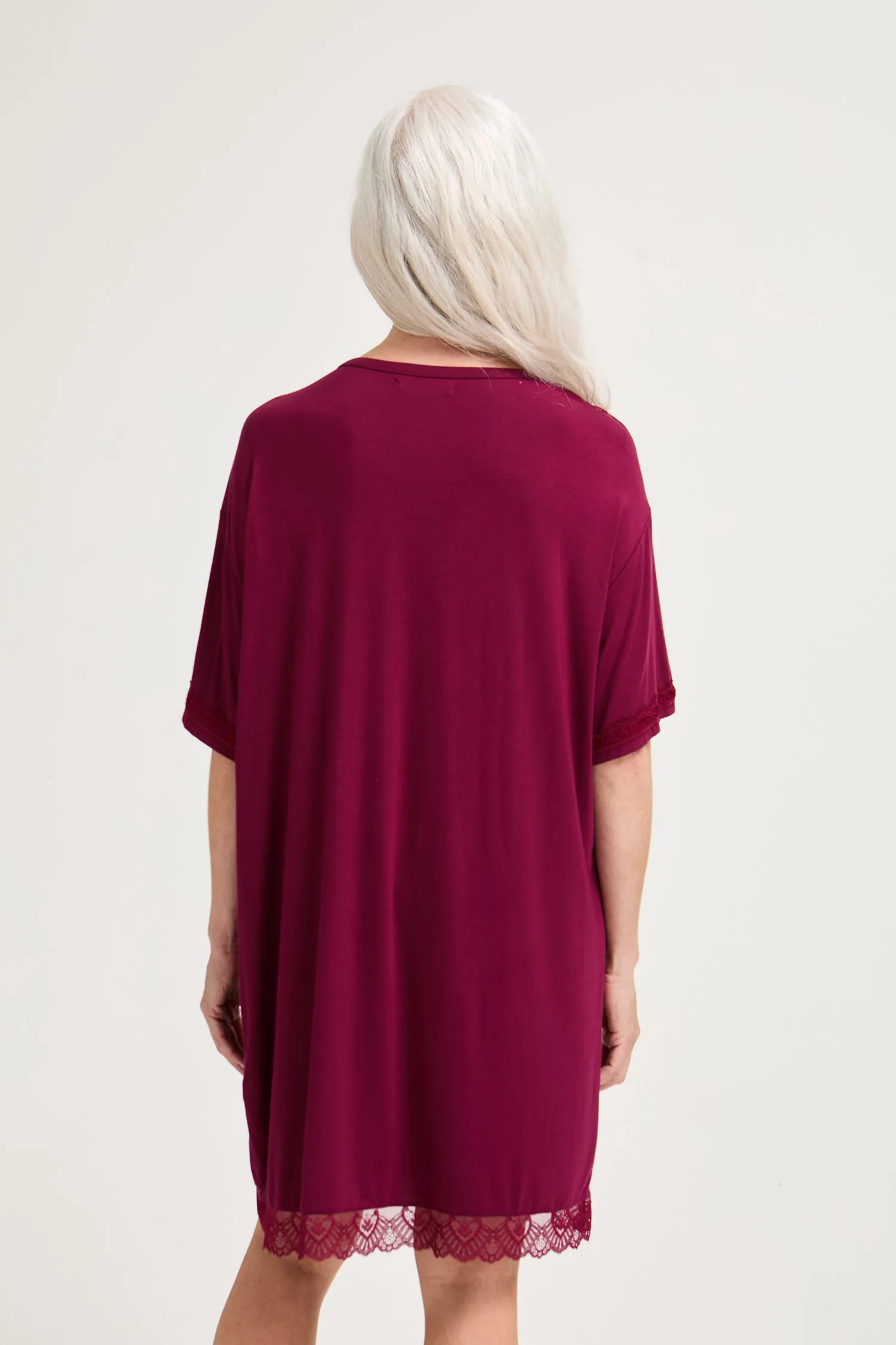 Bamboo Lace Tee Dress in Bordeaux sold by Pretty You London product image thumbnail 3
