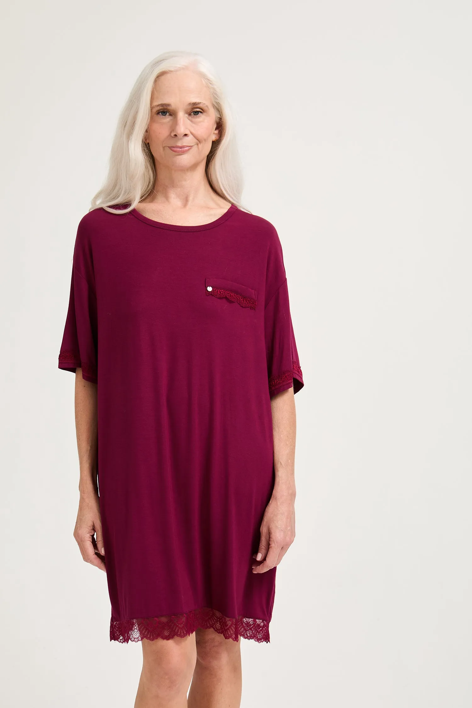 Bamboo Lace Tee Dress in Bordeaux sold by Pretty You London product image thumbnail 4