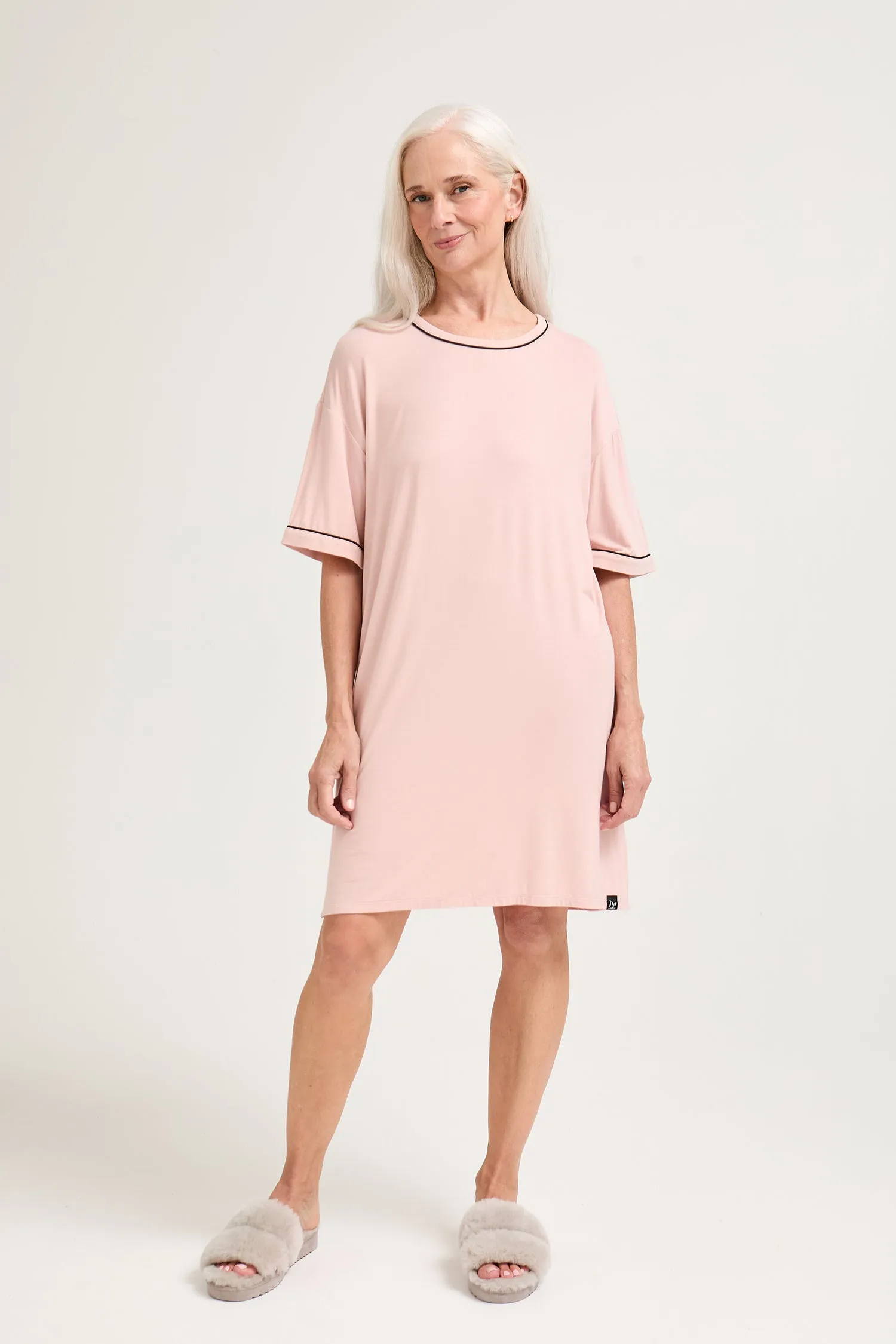 Bamboo Classic Tee Dress in Pink sold by Pretty You London