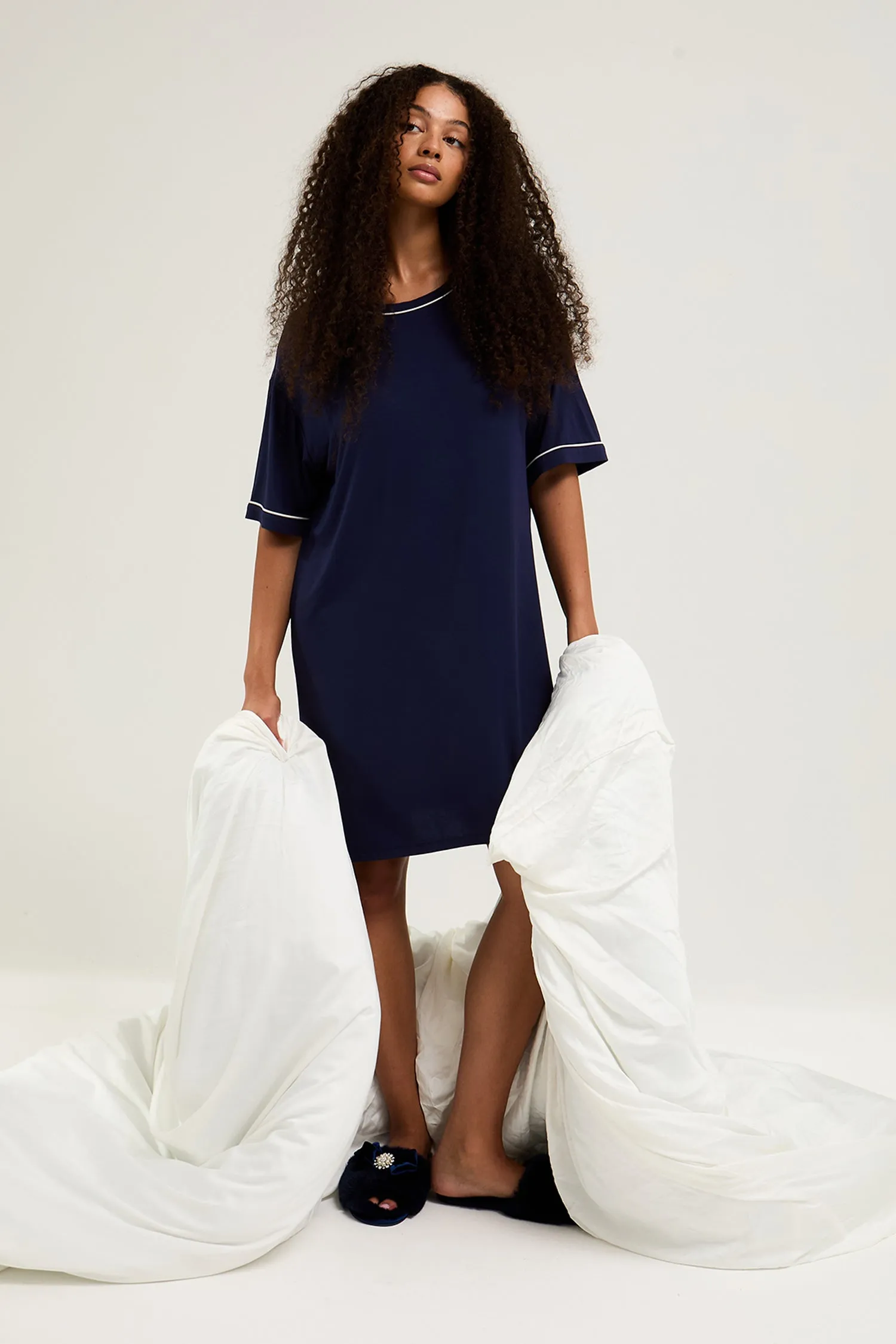 Bamboo Classic Tee Dress in Midnight sold by Pretty You London