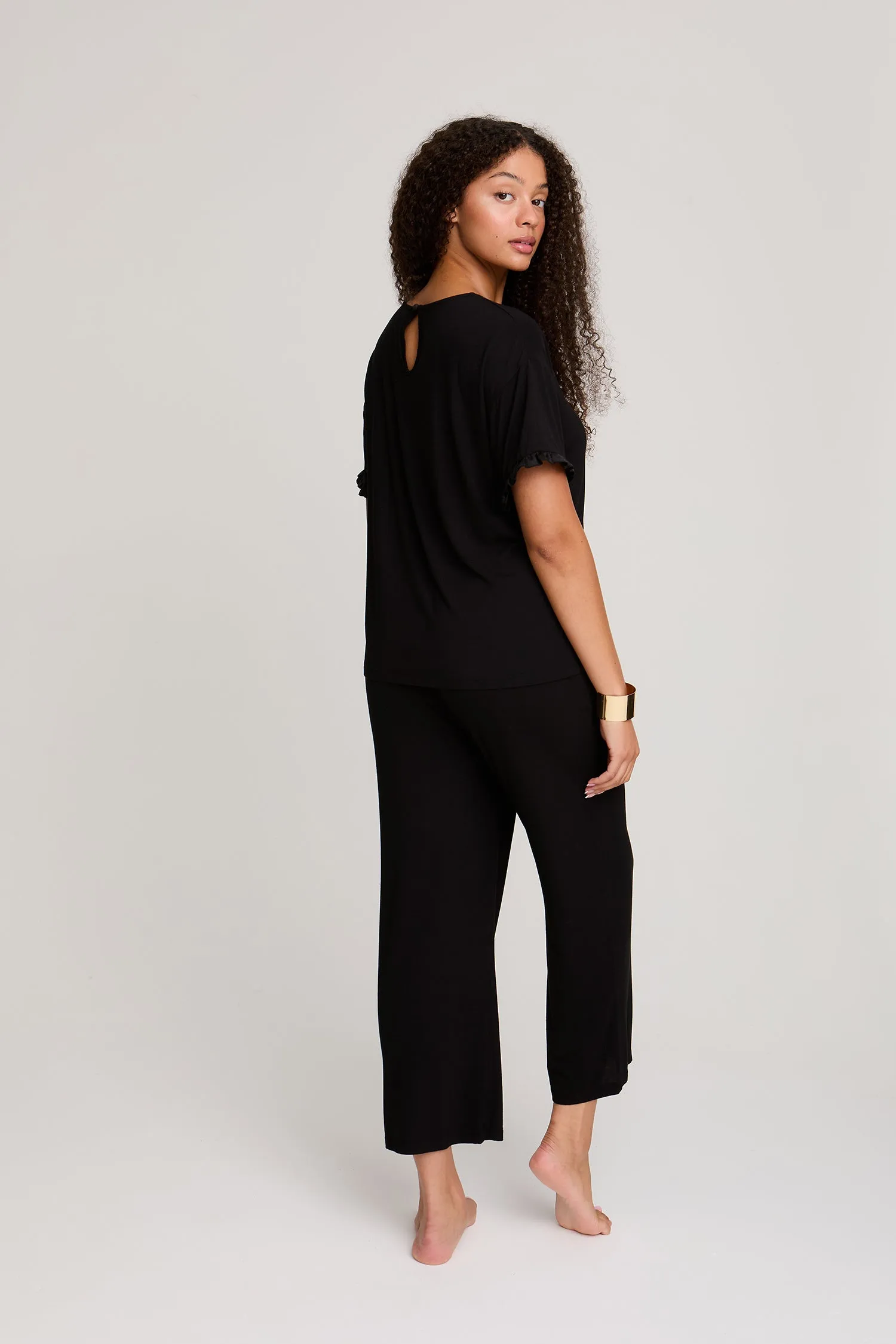 Bamboo Frill Tee Trouser Set in Black sold by Pretty You London product image thumbnail 3