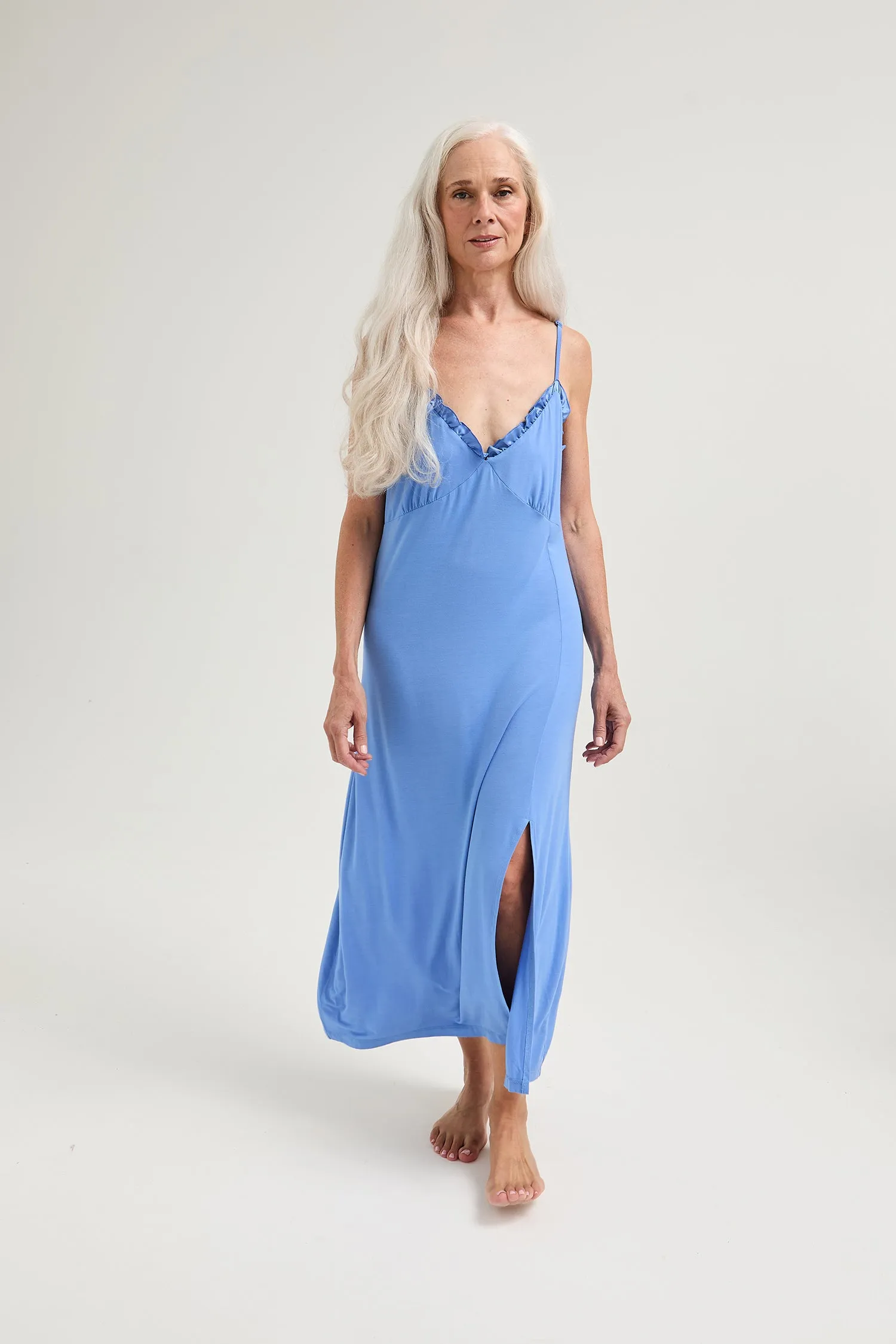Bamboo Frill Chemise in Cornflower Blue sold by Pretty You London product image thumbnail 2