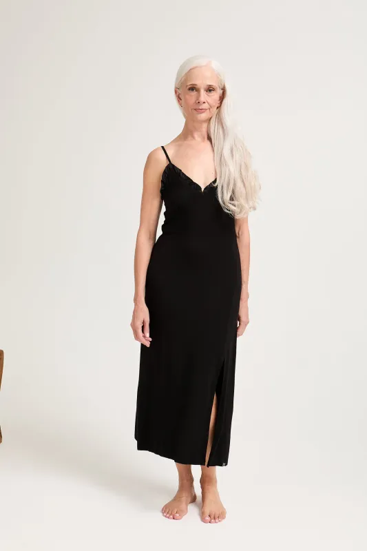 Bamboo Frill Chemise in Black sold by Pretty You London