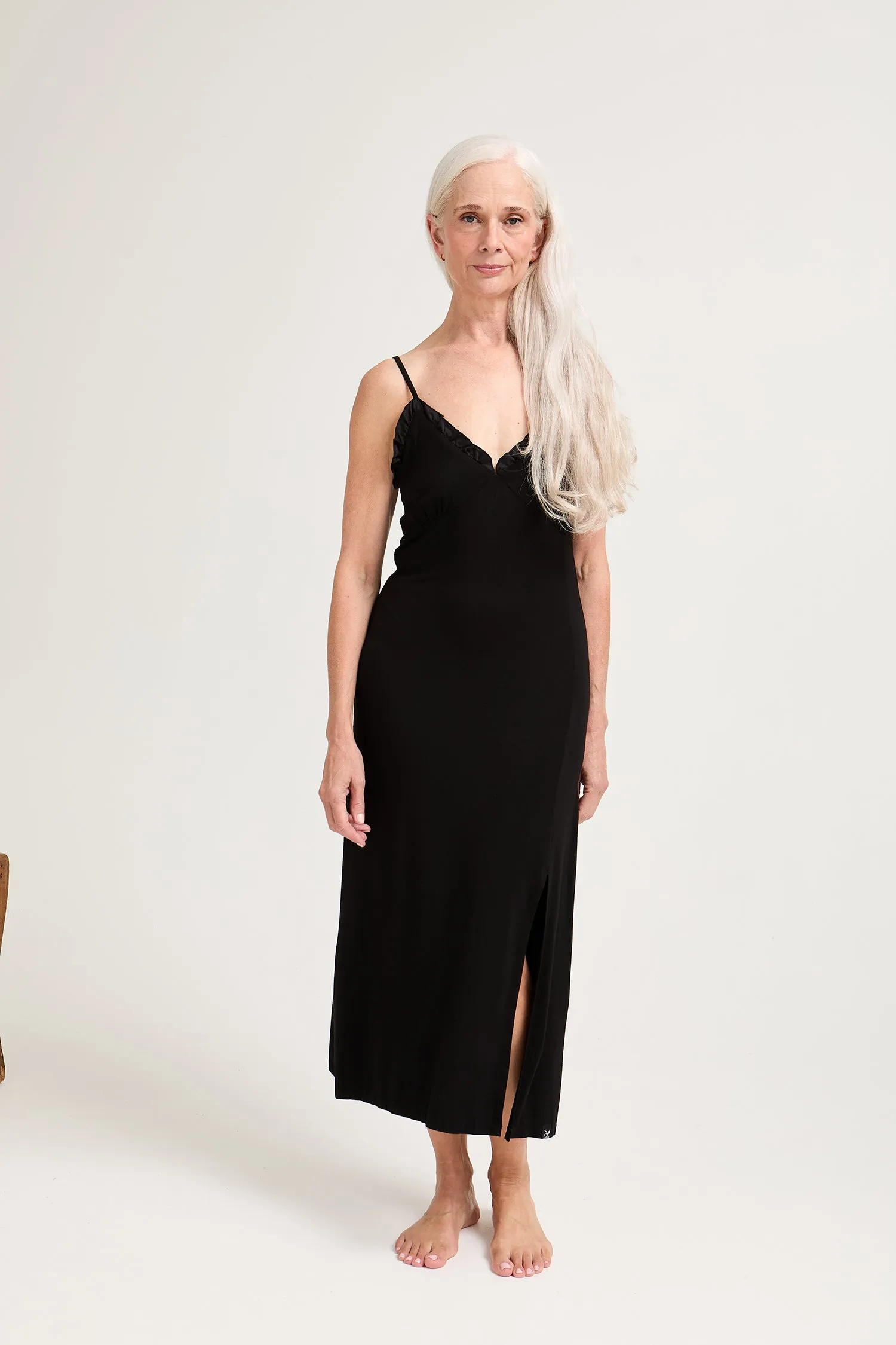 Bamboo Frill Chemise in Black sold by Pretty You London