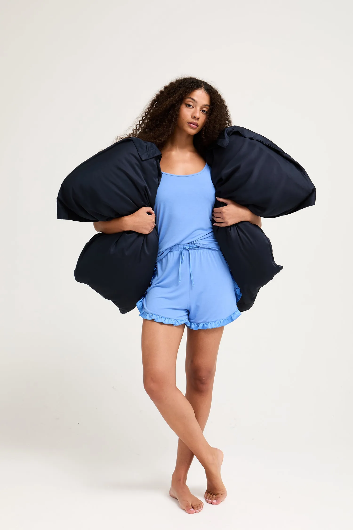 Bamboo Frill Cami Short Pyjama Set in Cornflower Blue sold by Pretty You London product image thumbnail 5