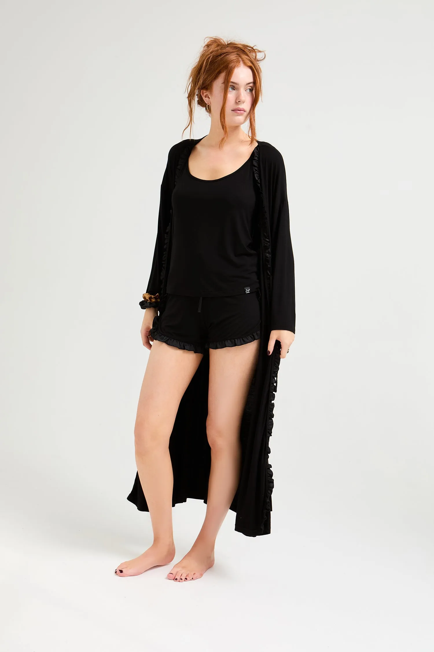 Bamboo Frill Cami Short Pyjama Set in Black sold by Pretty You London product image thumbnail 4