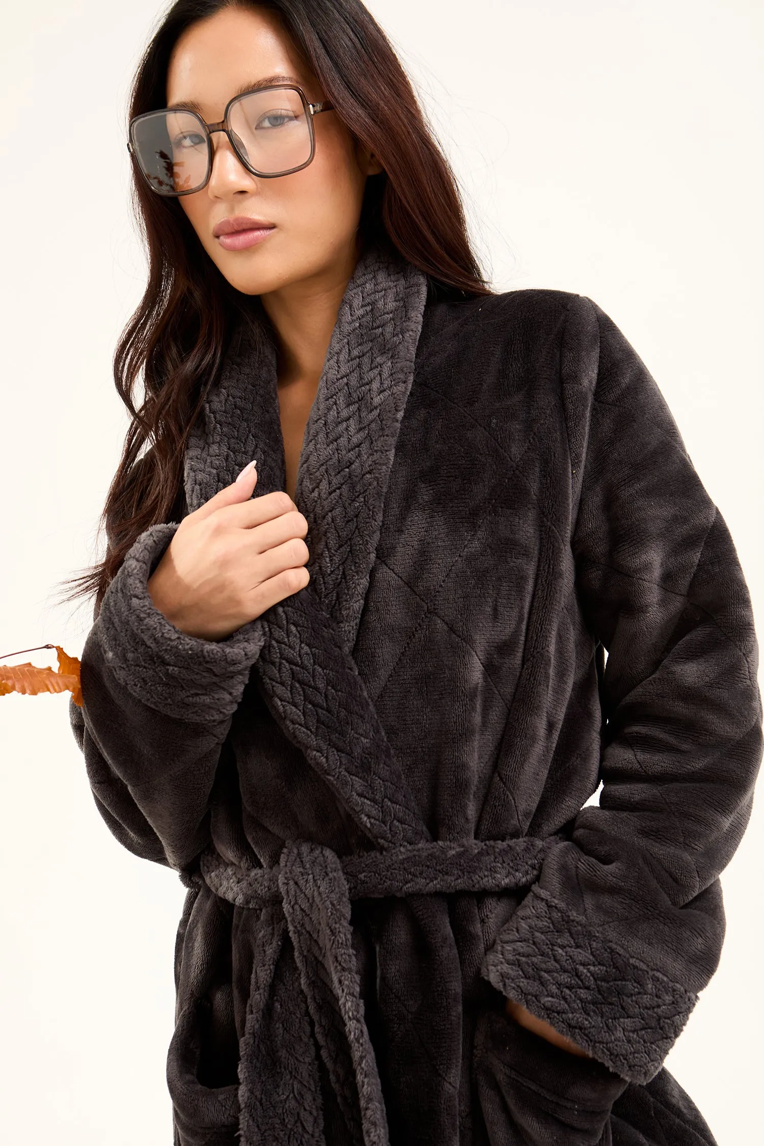 Quilted Velour Dressing Gown in Raven sold by Pretty You London product image thumbnail 2