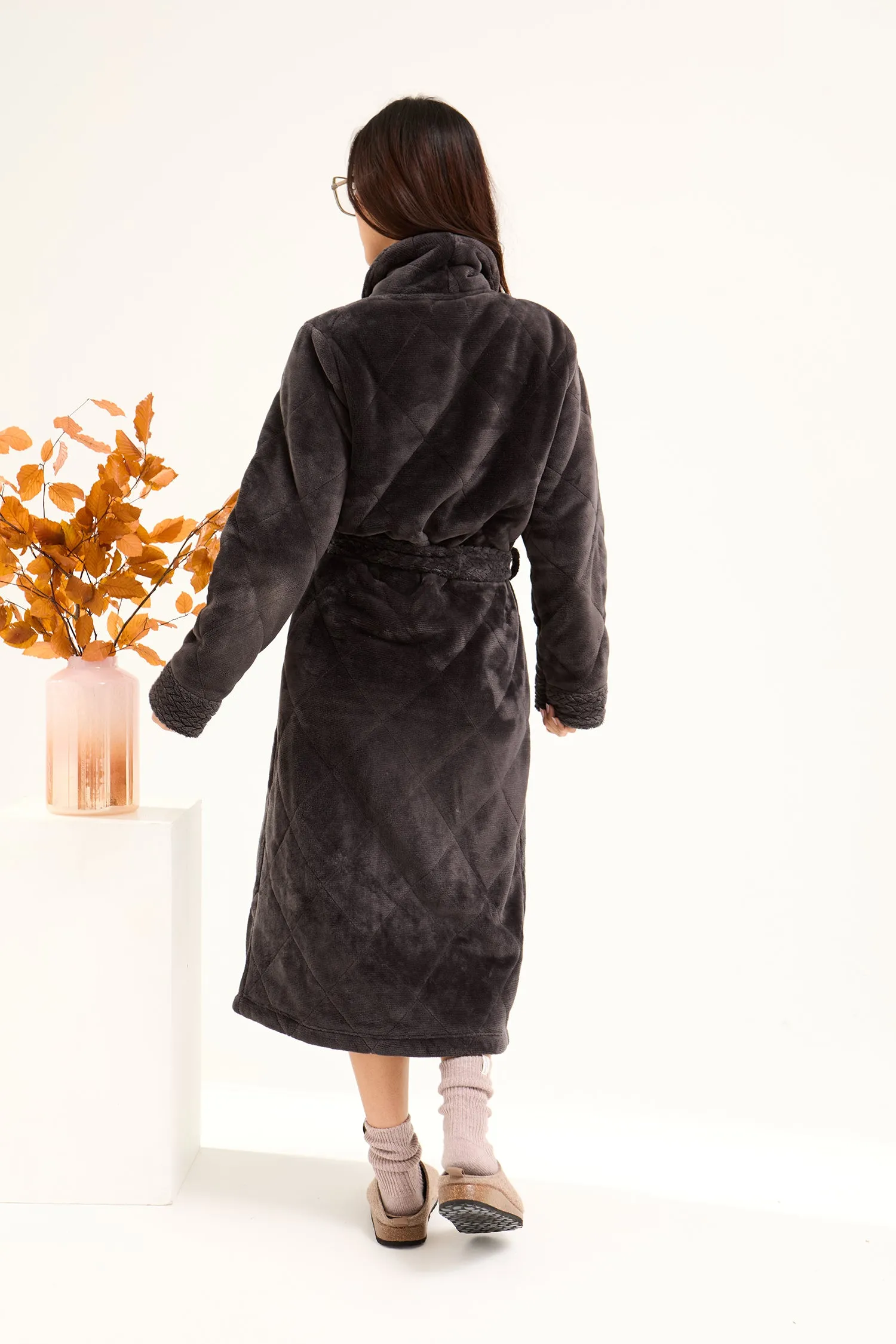 Quilted Velour Dressing Gown in Raven sold by Pretty You London product image thumbnail 3