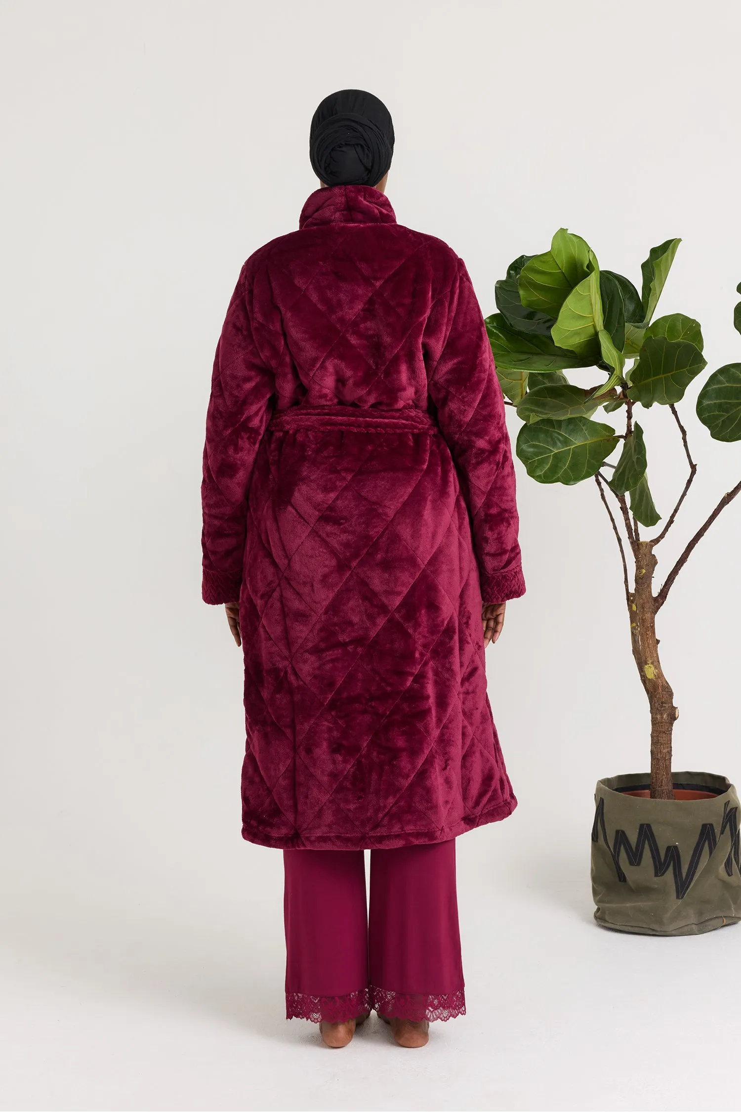 Quilted Velour Dressing Gown in Bordeaux sold by Pretty You London product image thumbnail 3