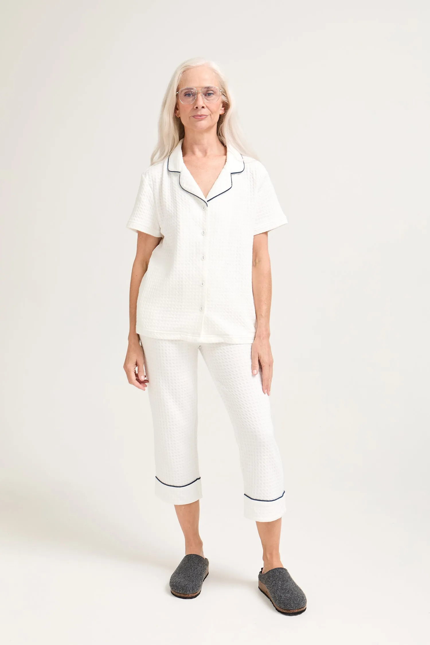 Luxury Suite Waffle Short Shirt Trouser Set in White sold by Pretty You London